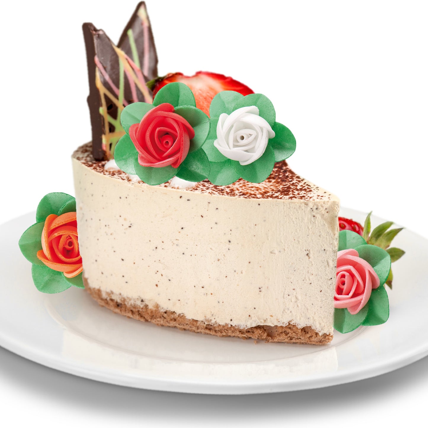 FIORI CIALDA COMPATTI CON FOGLIA 4CM COLORI