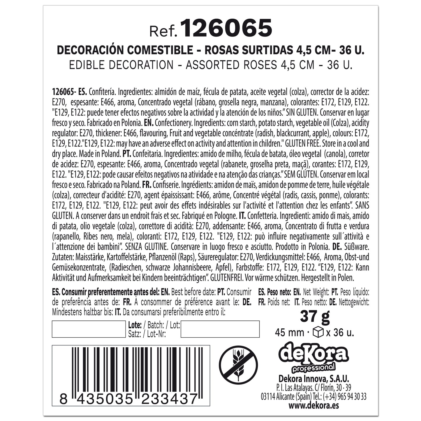 36 ROSES EN AZYME ROSE, ROUGE ET BLANC ASSORTIES 4,5 CM