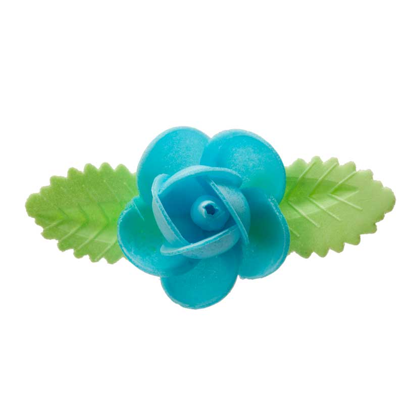 ROSES GRANDES EN AZYME AVEC 2 FEUILLES COULEURS ASSORTIES 8,5 CM