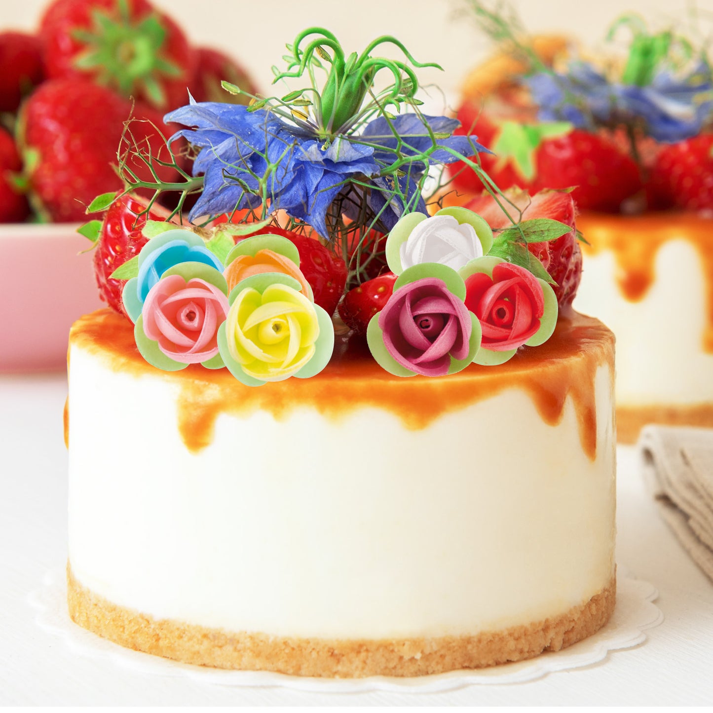 140 ROSES EN AZYME FEUILLE VERT COULEURS ASSORTIES 3,5 CM