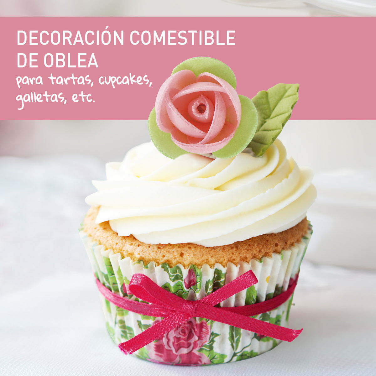 140 WAFER PINK ROSES GREEN LEAF 3,5 CM