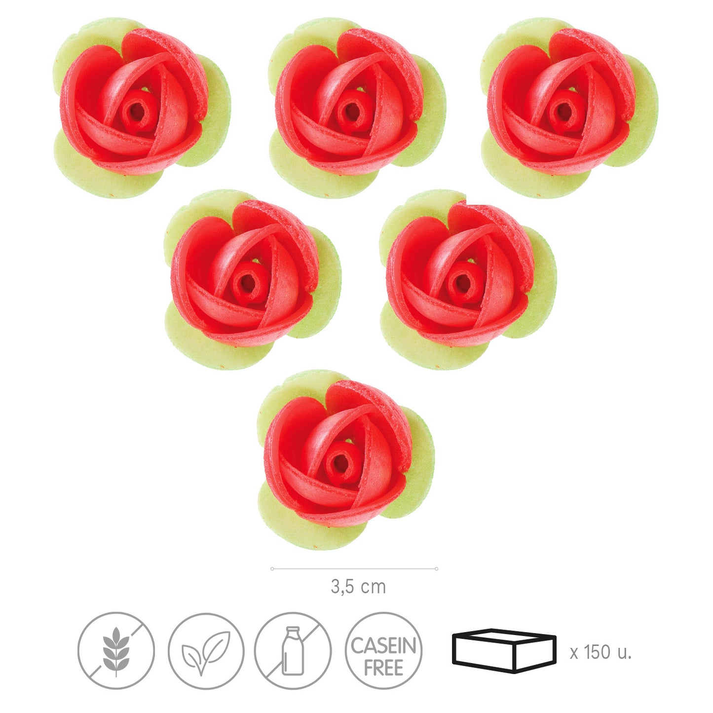 140 WAFER RED ROSES GREEN LEAF 3,5 CM