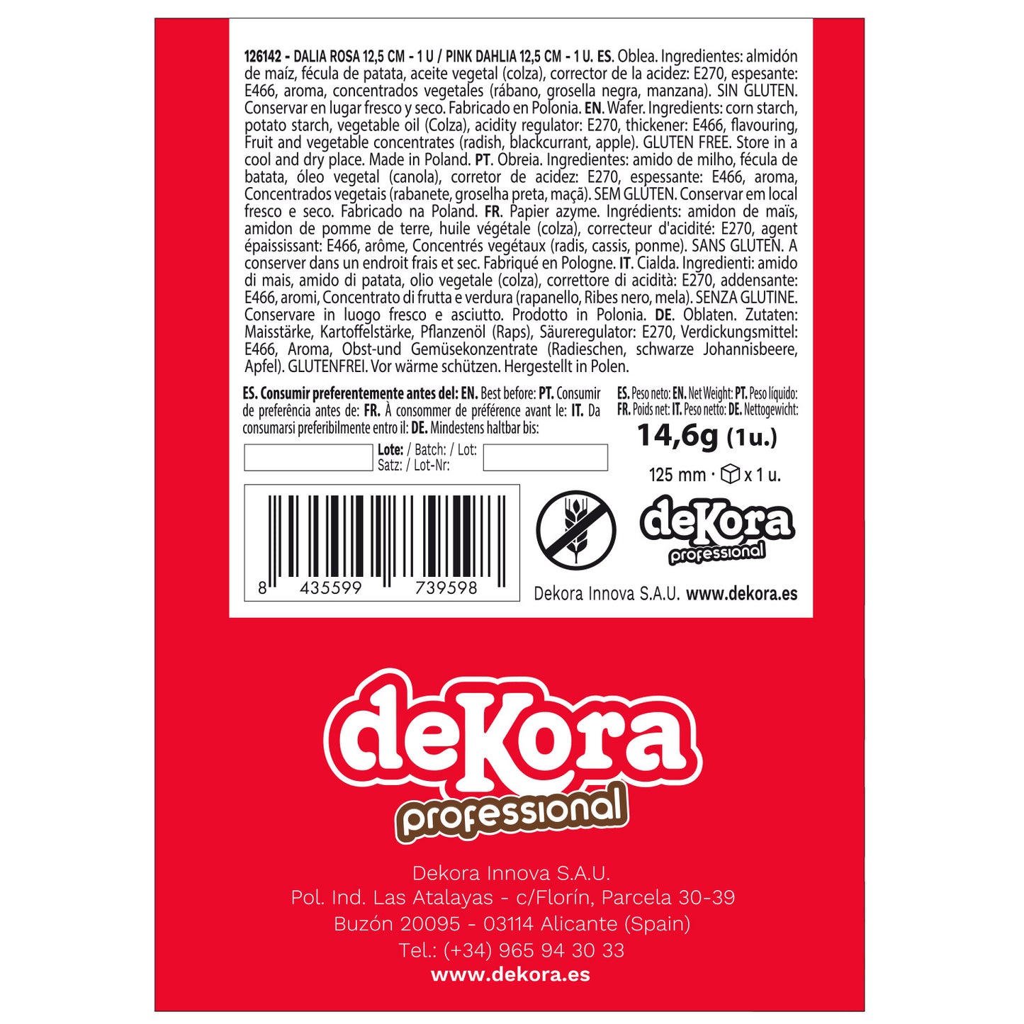 DALIA GIGANTE OBLEA COLOR ROSADO 12,5CM