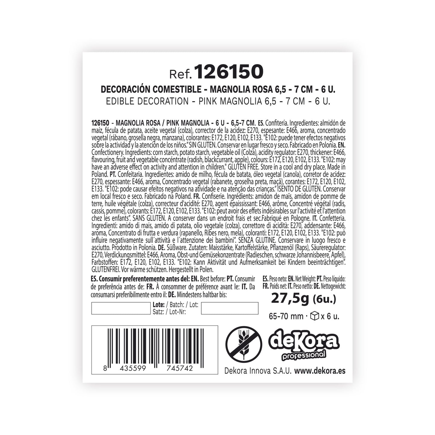 BOITE DE 6 MAGNOLIAS AZYME ROSE 6.5-7CM