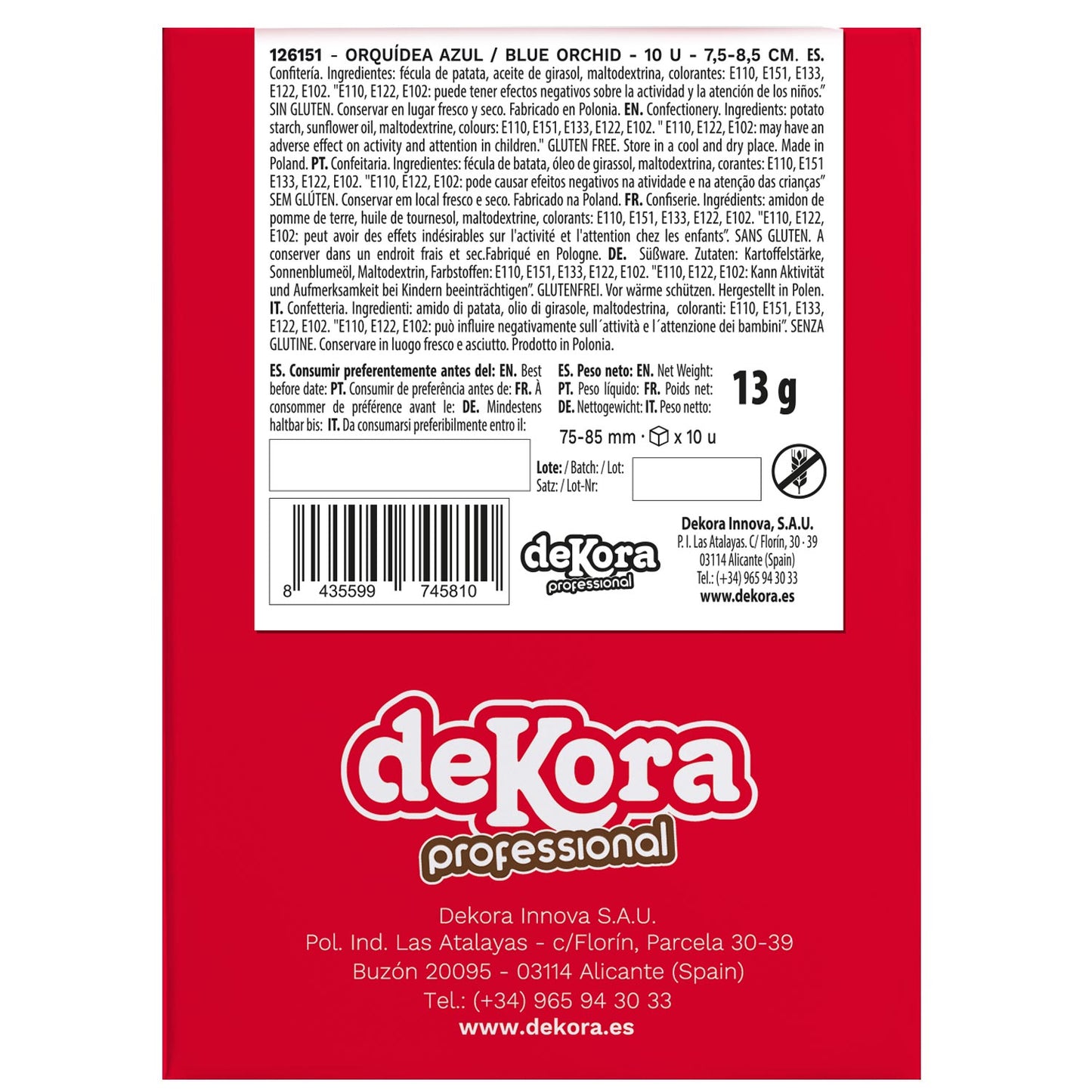 CAJA DE 10 ORQUÍDEAS DE OBLEA COLOR AZUL 8.5 -7.5CM