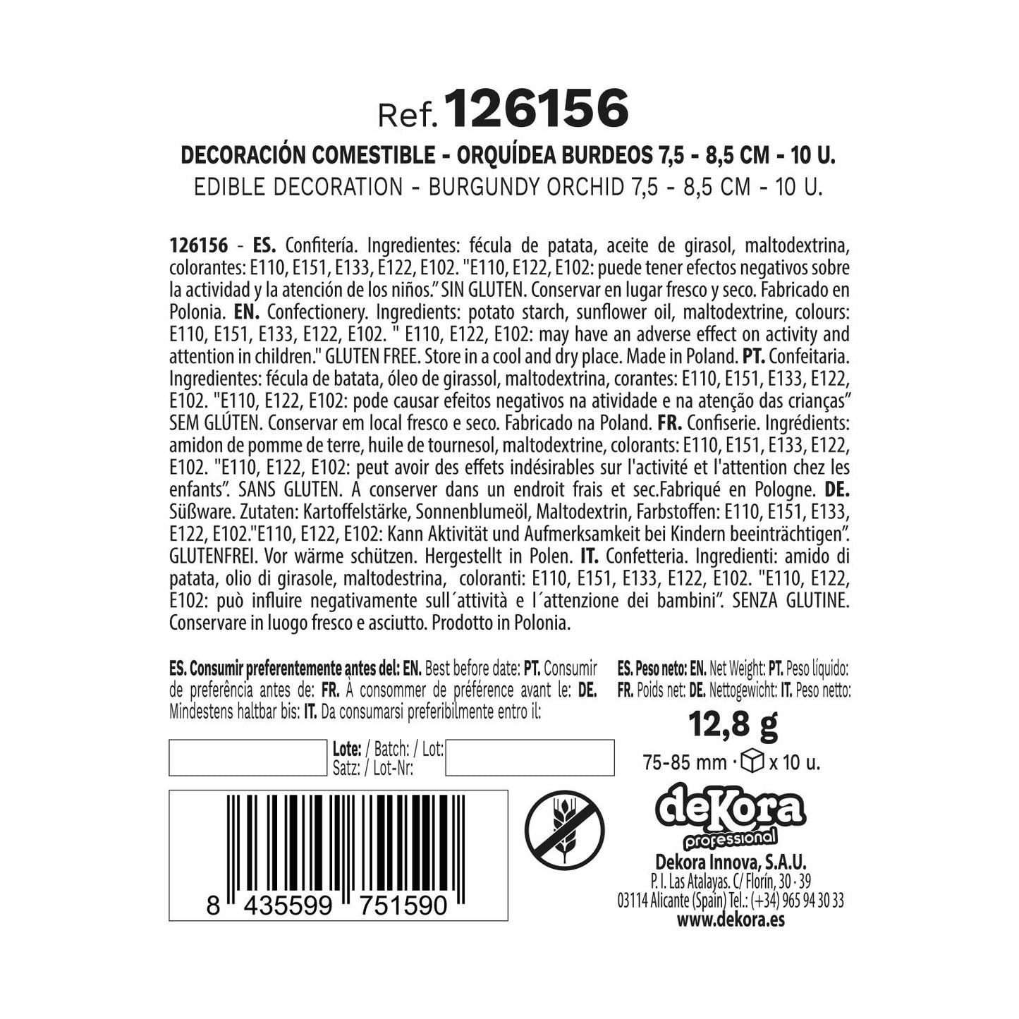 BOX OF 10 BURGUNDY WAFER ORCHIDS 8.5-7.5CM