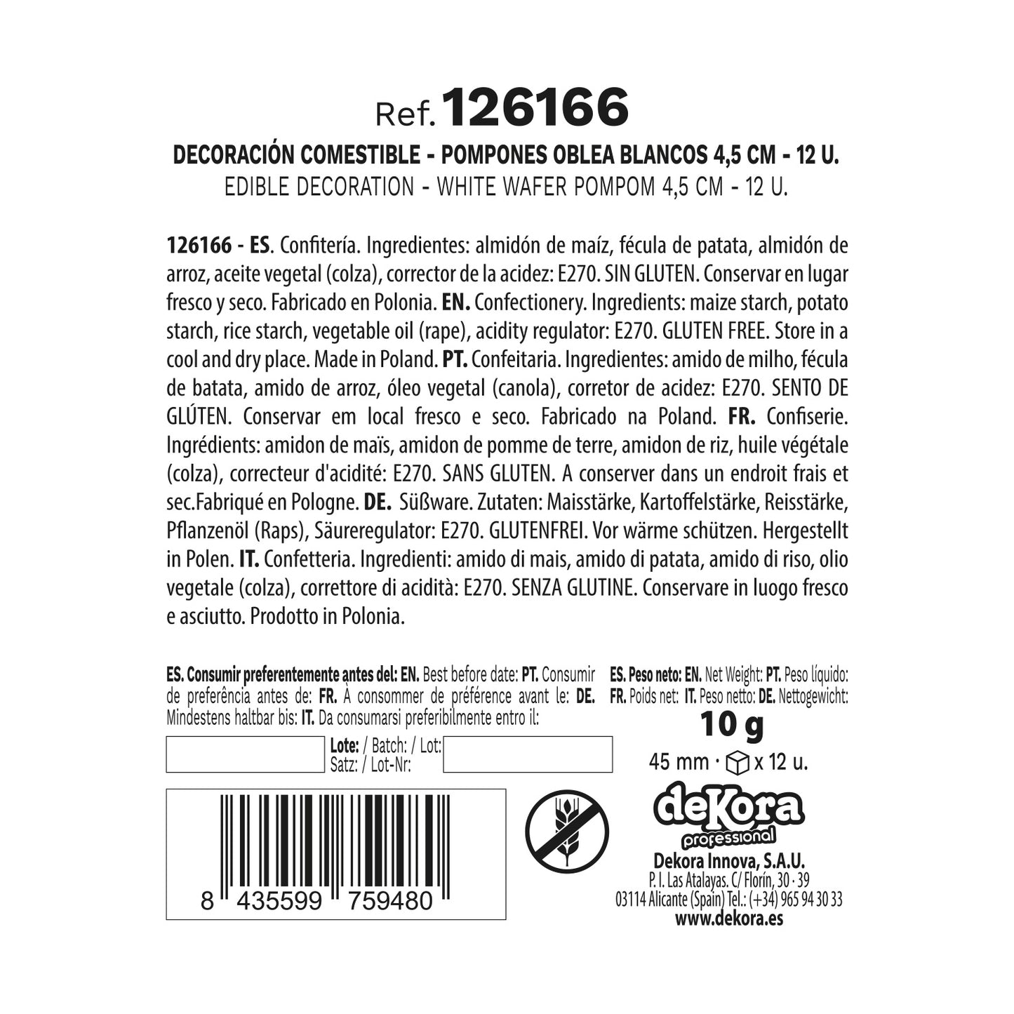 BOX OF 12 WHITE WAFER POMPONS Ø 4.5CM