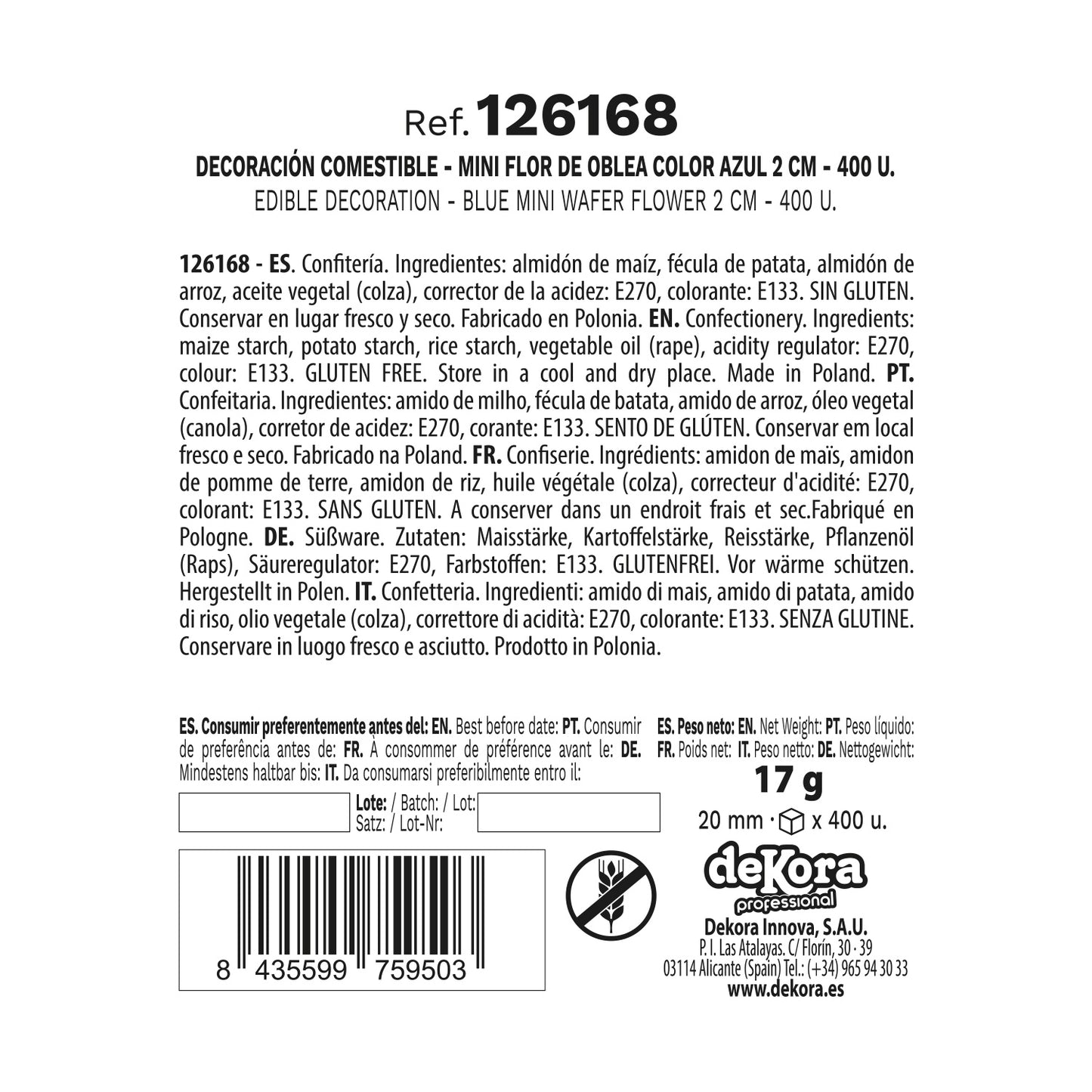 MINI FLEUR EN AZYME BLEU Ø 2CM