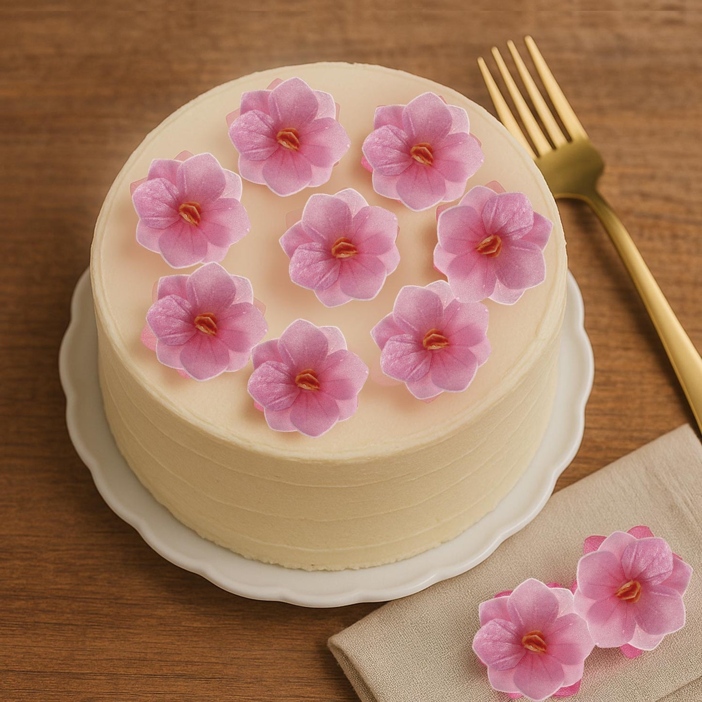 FLORES DE OBLEA COLOR ROSA 4CM