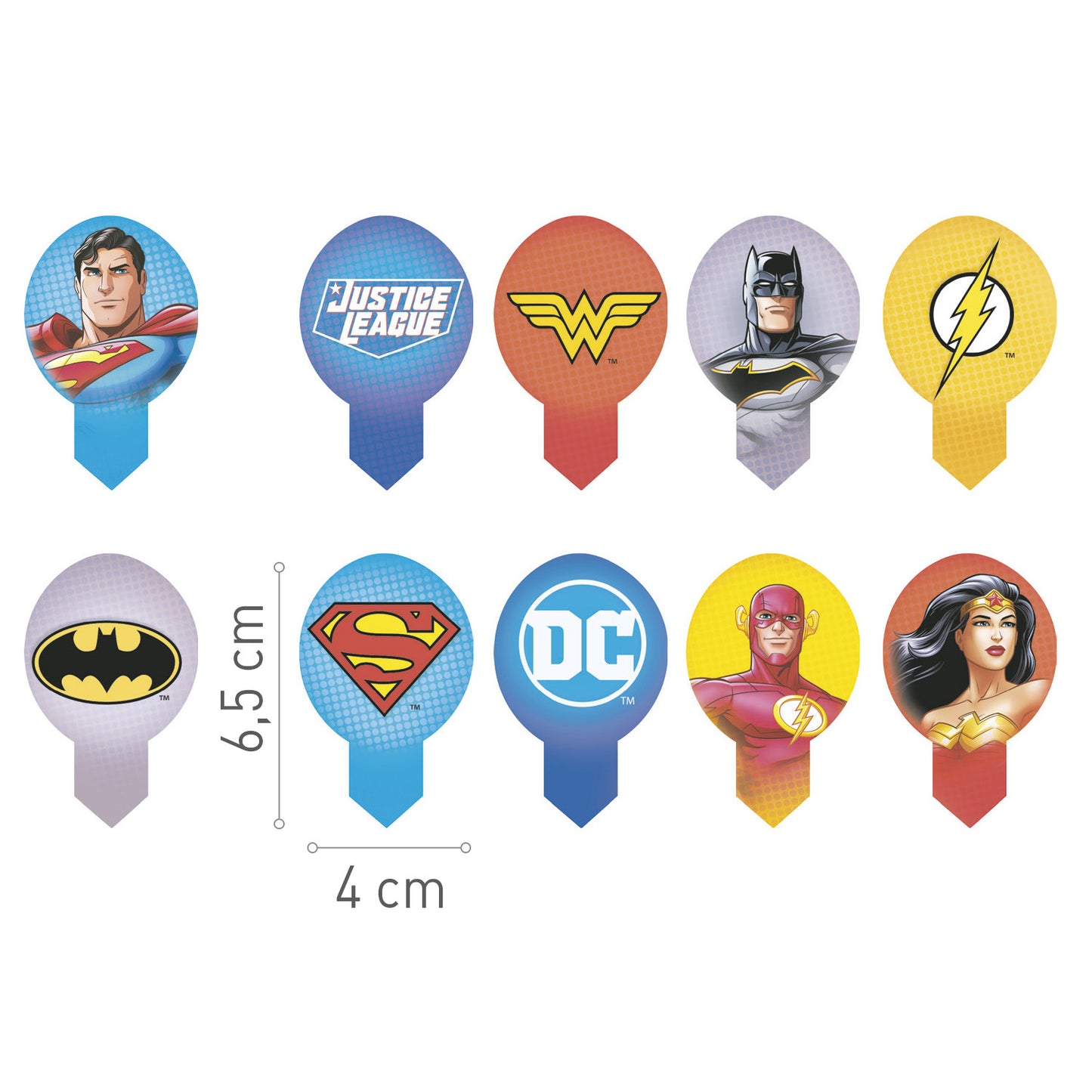 BLISTER 20 WAFER JUSTICE LEAGUE DEKORAPIN 6,5X4CM