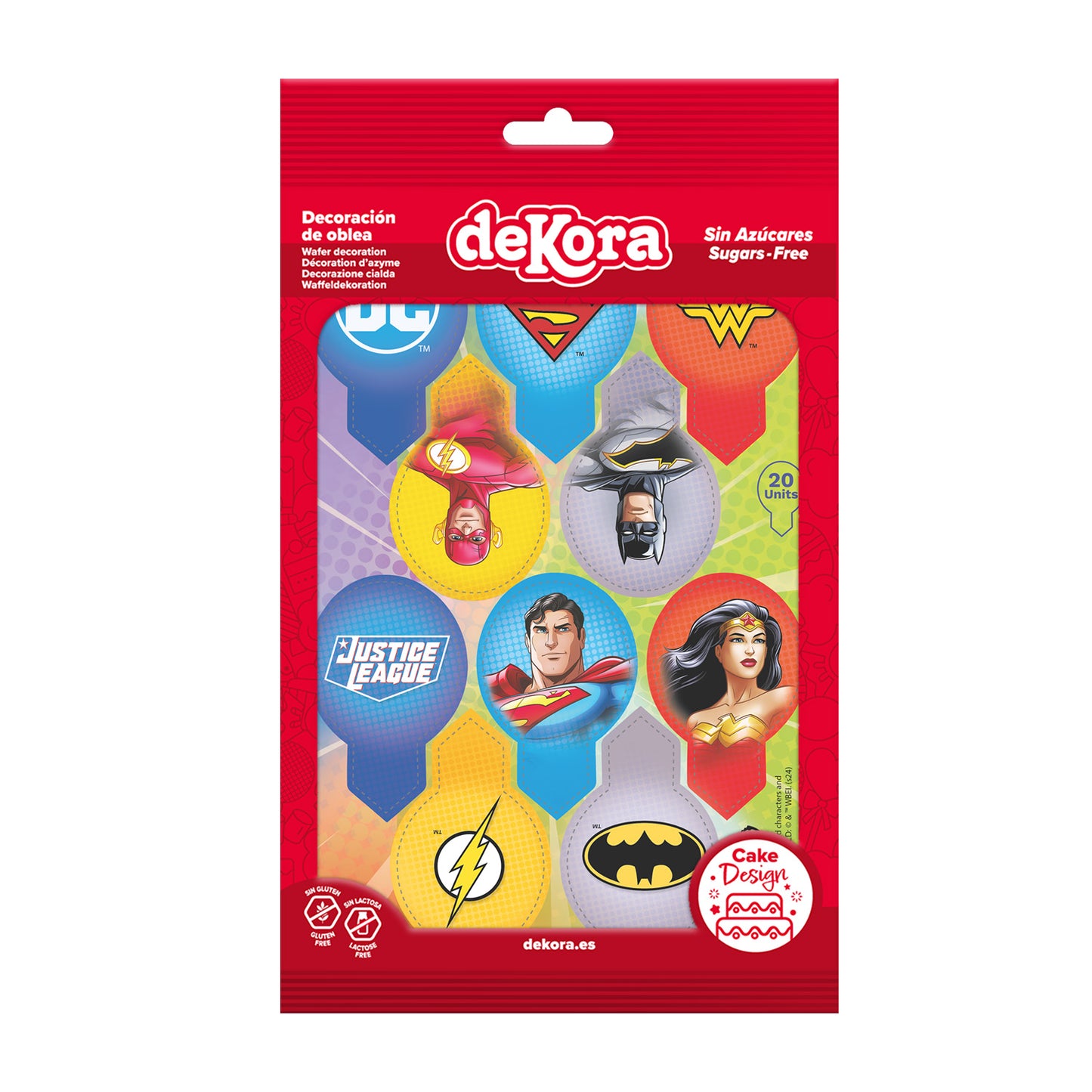 BLISTER 20 WAFER JUSTICE LEAGUE DEKORAPIN 6,5X4CM