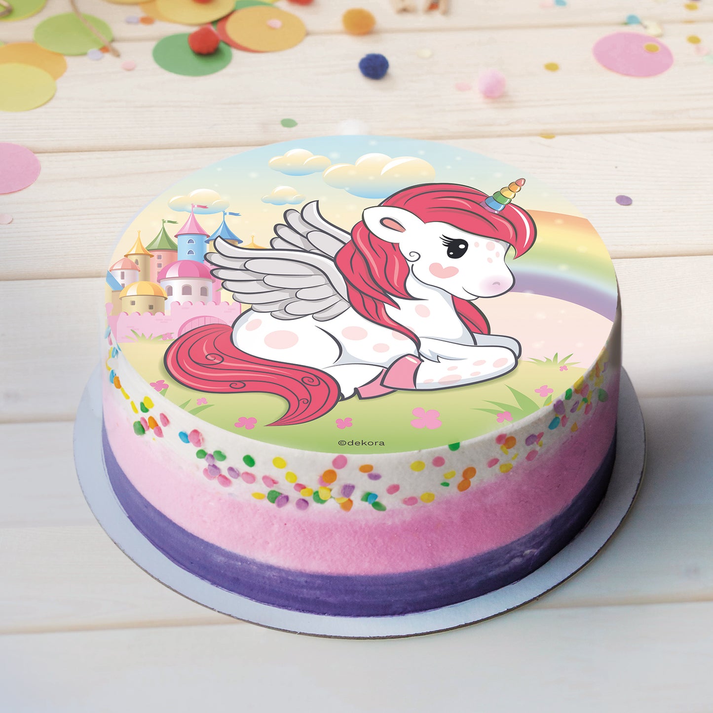 6 UNICORN WAFER CAKE DECORATING DISCS IN FOIL 20 CM