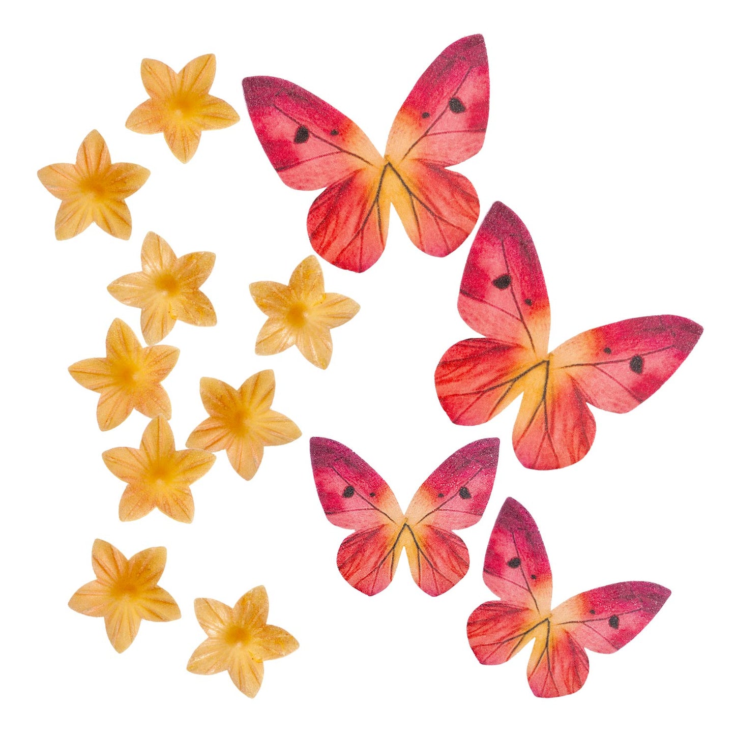 BLISTER MINI FLEURS JAUNES ET PAPILLONS ROUGE EN AZYME