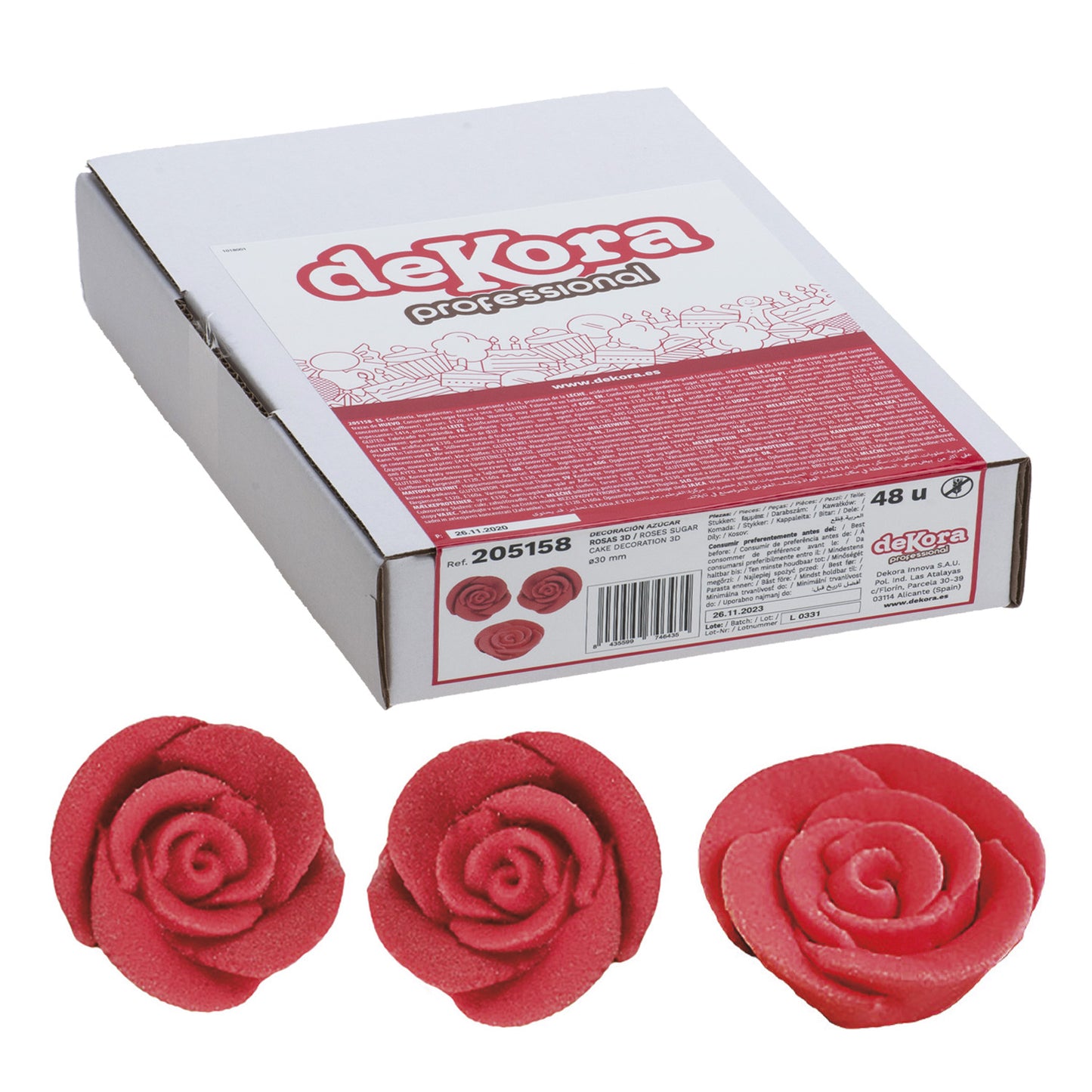 DECORATION SUCRE ROSE COULEUR ROUGE Ø3CM