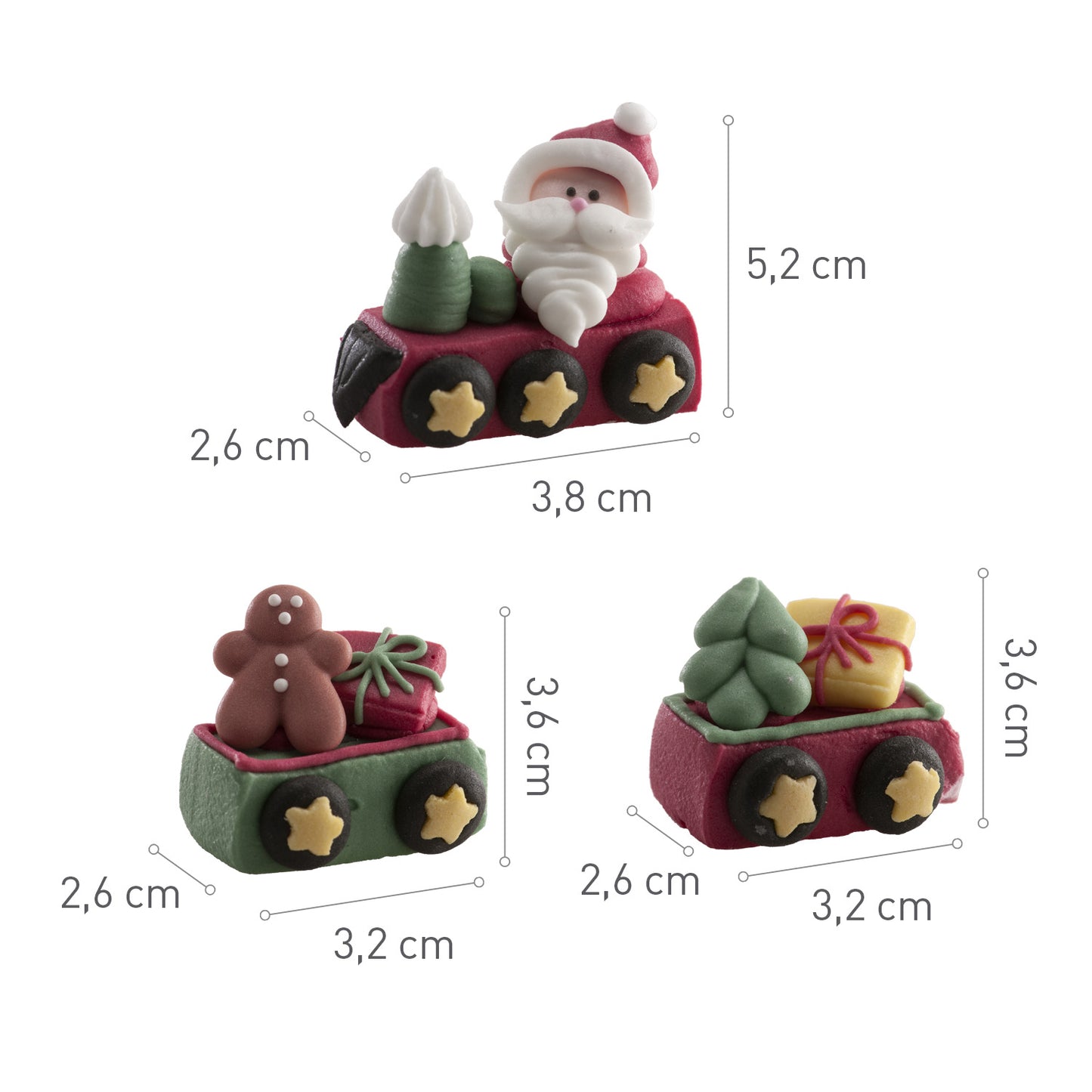 DECORATION EN SUCRE 3D PAPA NOEL AVEC TRAIN 5.2-3.2CM
