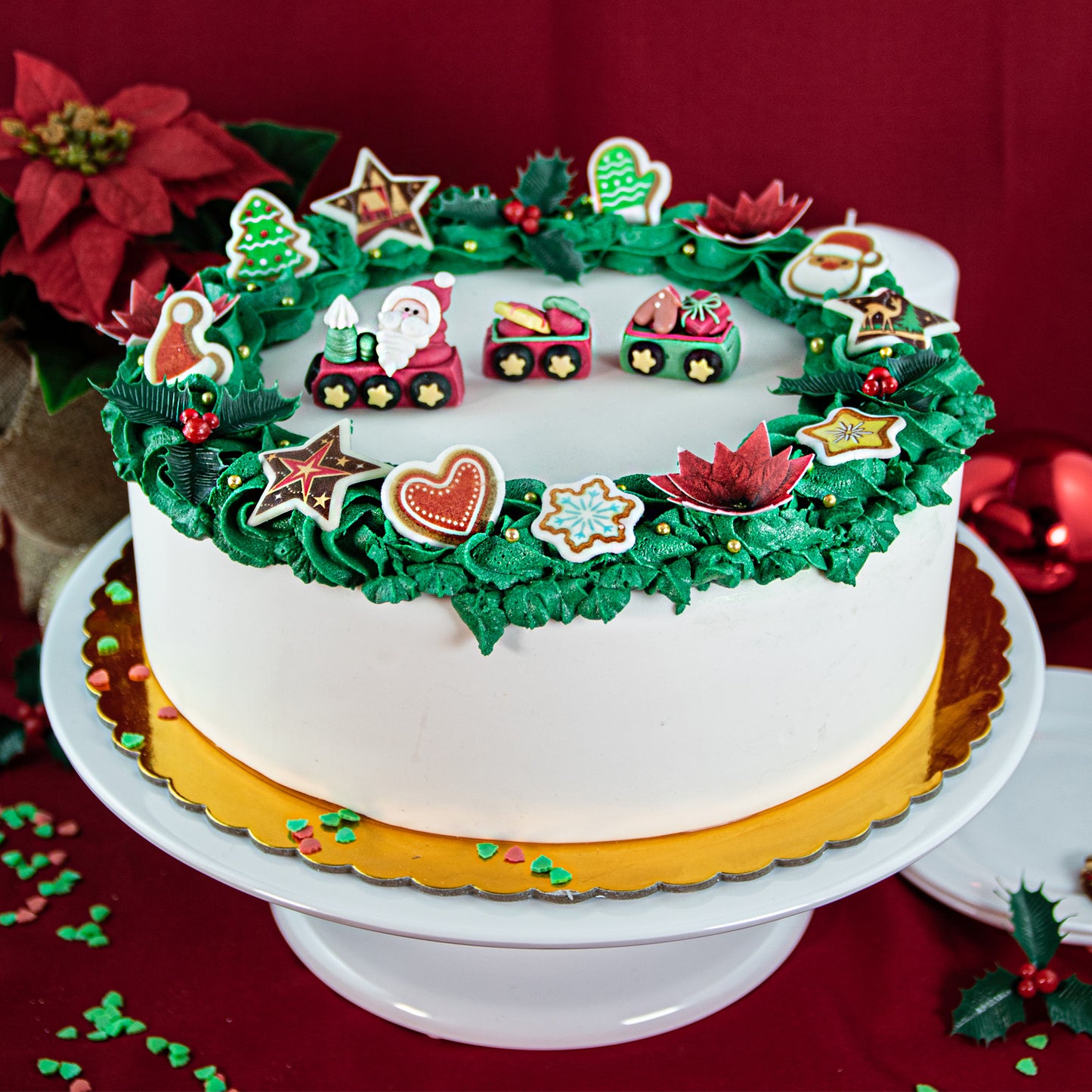 DECORATION EN SUCRE 3D PAPA NOEL AVEC TRAIN 5.2-3.2CM