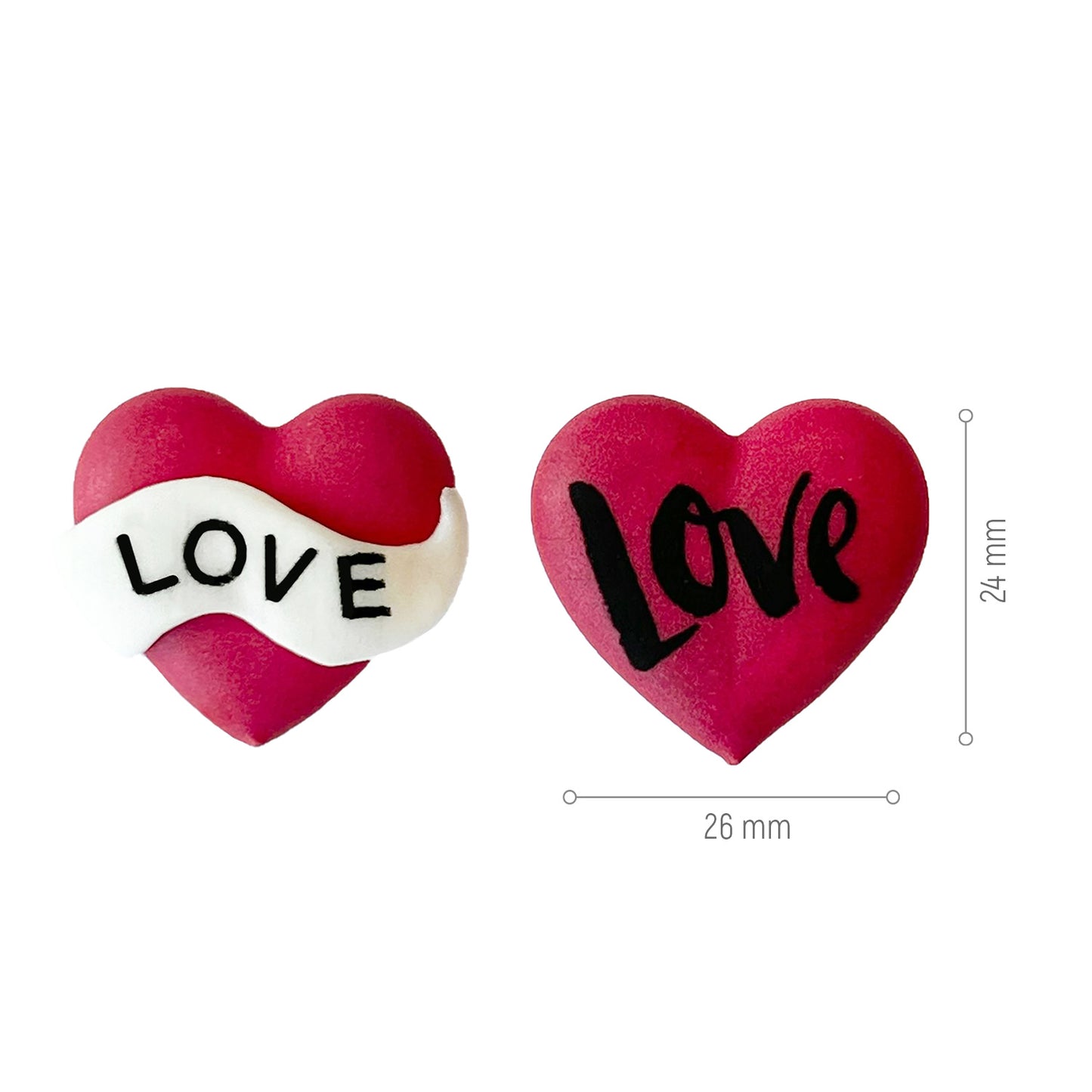 DECORACION AZUCAR 2D CORAZONES LOVE TATTOO 26X24MM