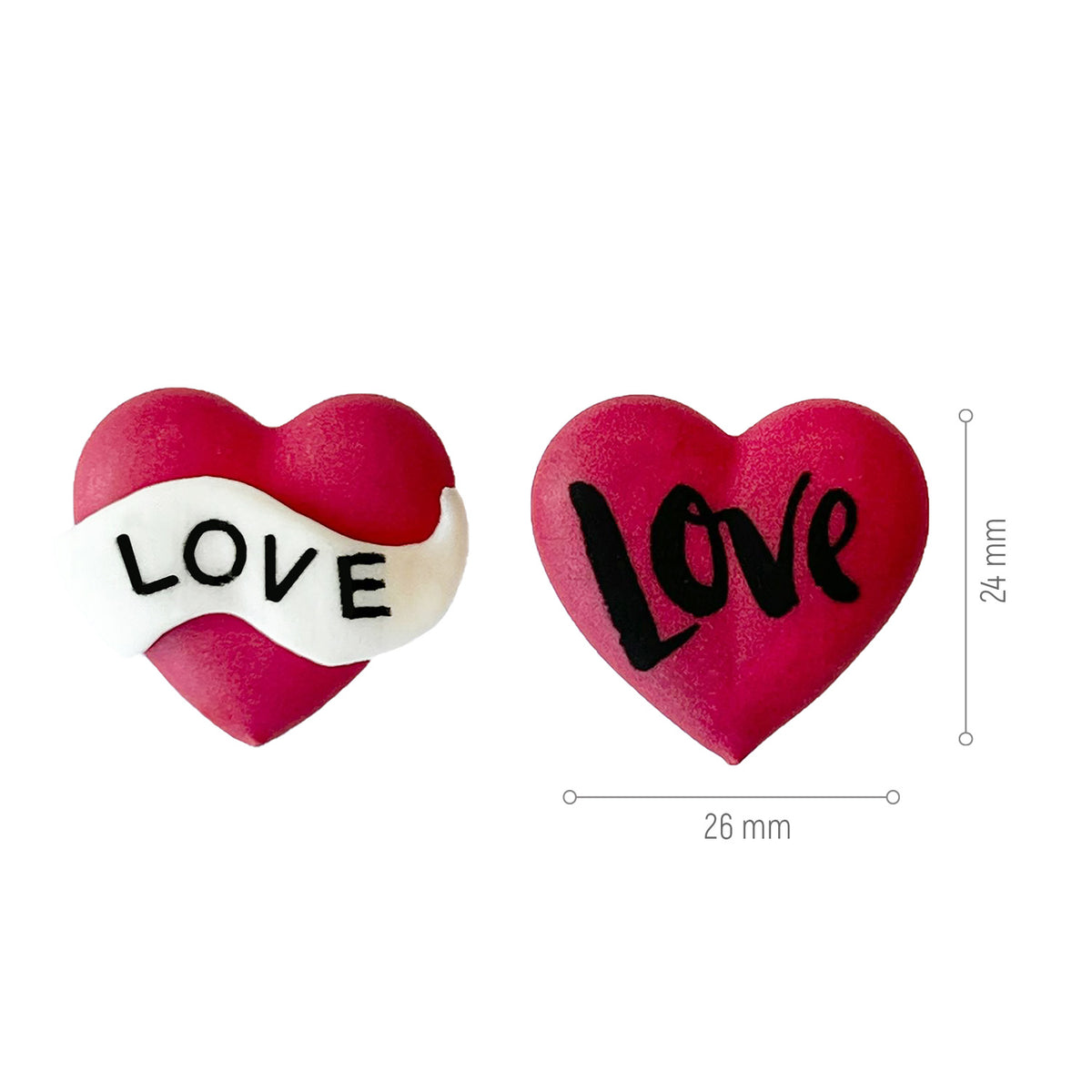 DECORATION EN SUCRE 2D COEURS LOVE TATTOO 26X24MM