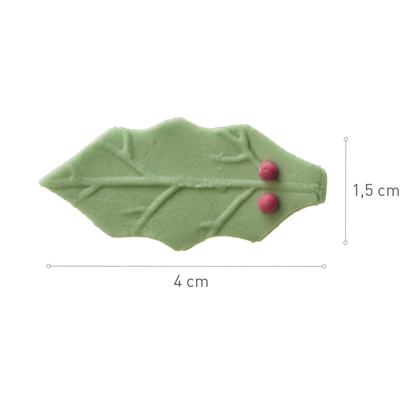 SUGAR DECORATION HOLLY LEAF AND RED BALL 4X1.5CM