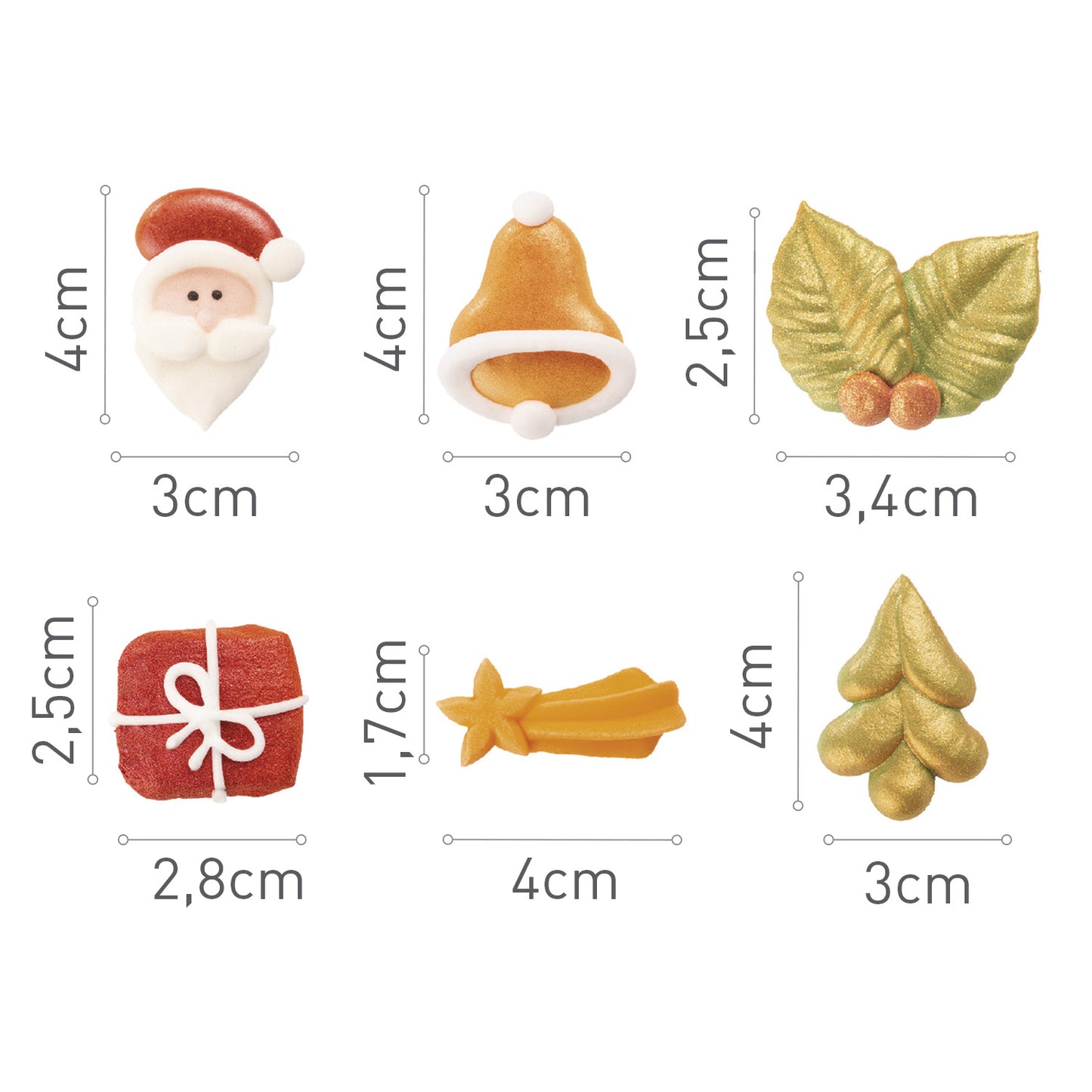 DECORATION EN SUCRE 2D NOEL 8 DESSINS EFFET NACRÉ 4~1.7CM