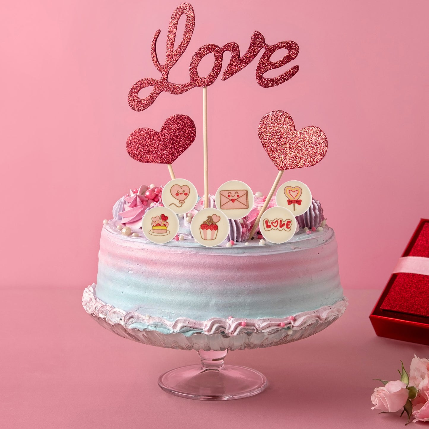 DECORAZIONE DI ZUCCHERO DI SAN VALENTINO 6 DISEGNI 30MM