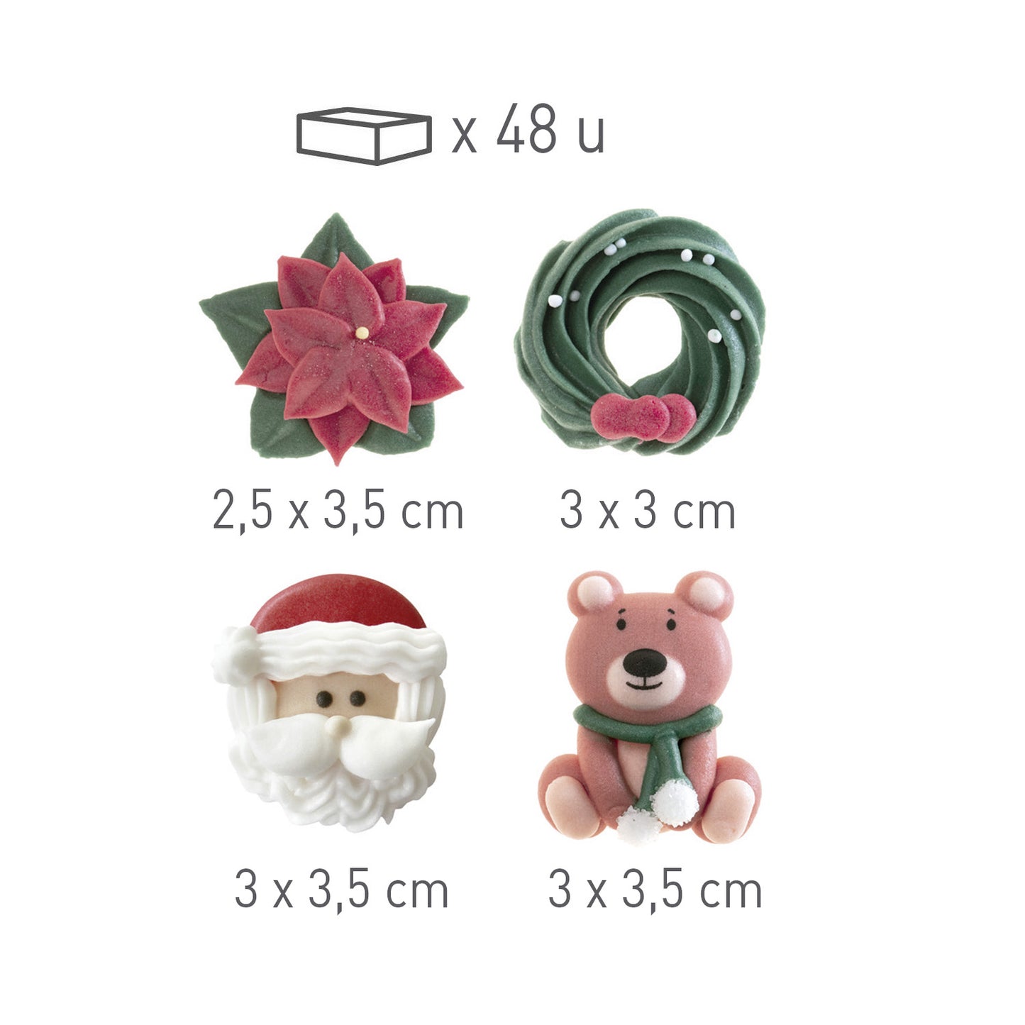 DECORAZIONE DI ZUCCHERO 2D DI NATALE 4 DISEGNI