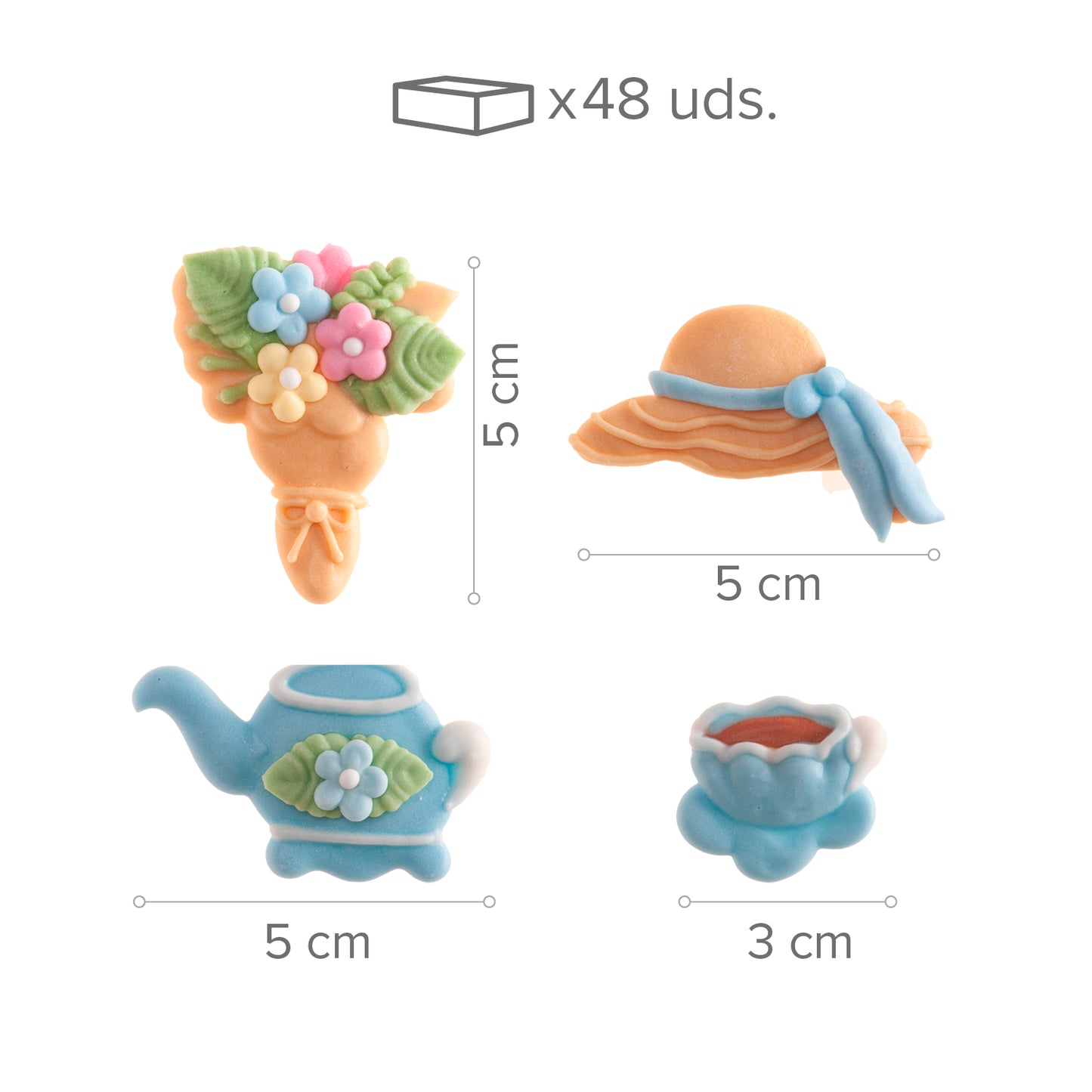 DECORACION AZUCAR 2D TAZA, PAMELA, RAMO 48 UDS