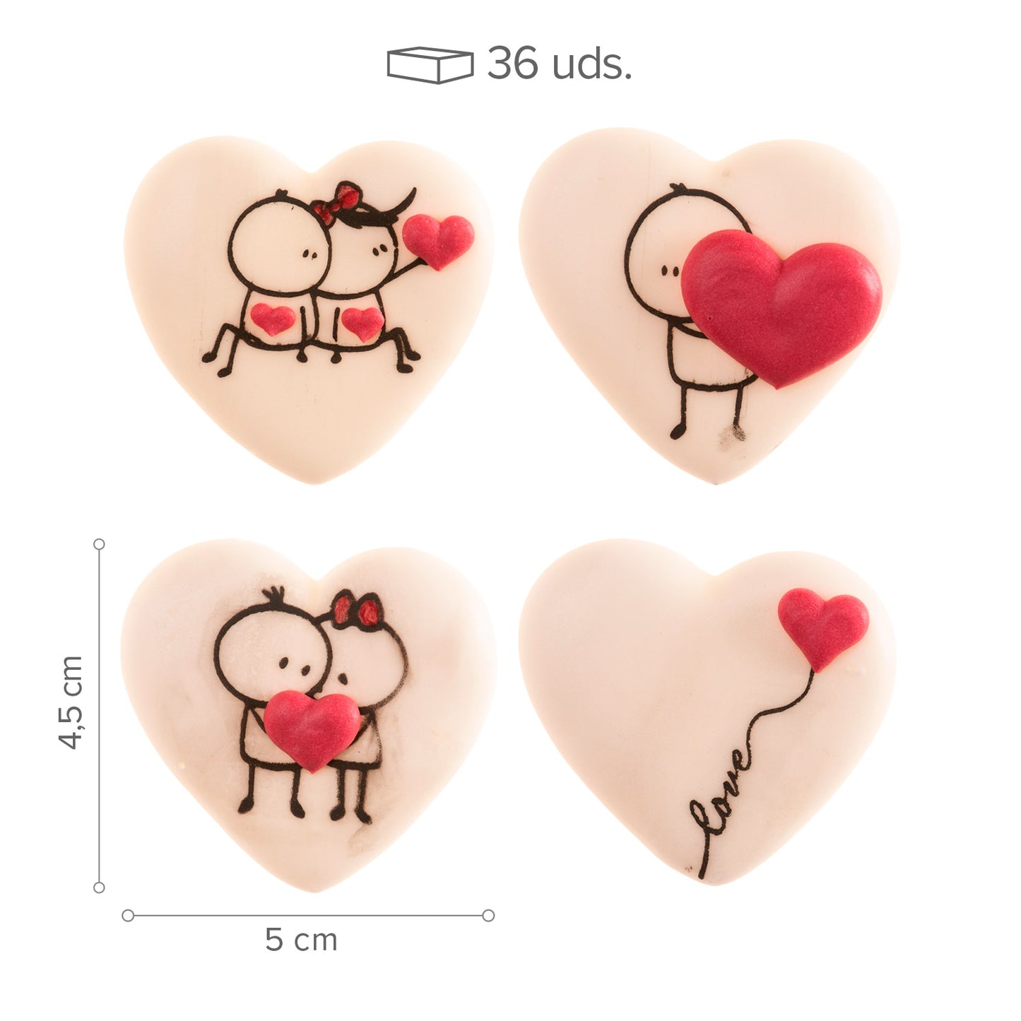 DECORAZIONE ZUCCHERO CUORI ASSORTITI 4 MODELLI 36 PZ