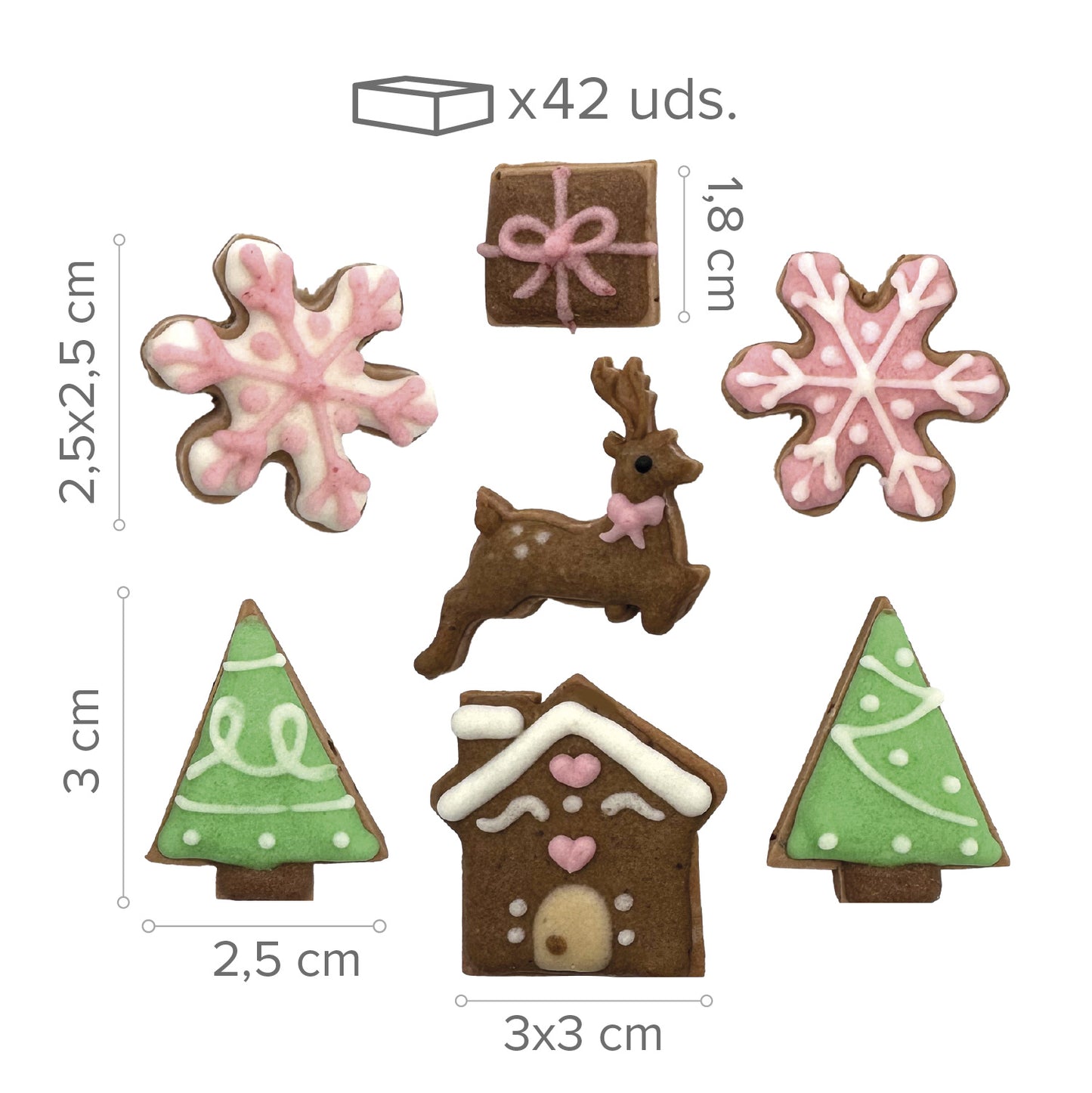 DECORACIÓN AZÚCAR 2D PUEBLO NAVIDEÑO 42 UNIDADES