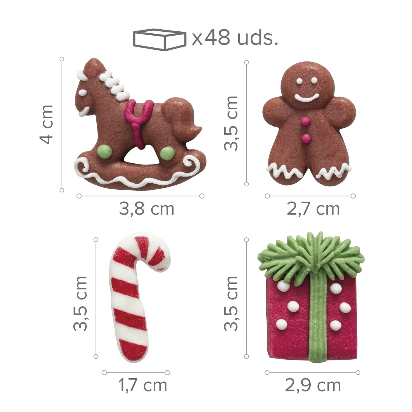 (DECORAÇÃO DE AÇÚCAR 2D NATAL SORTIDO CAVALO E PRESENTE 48