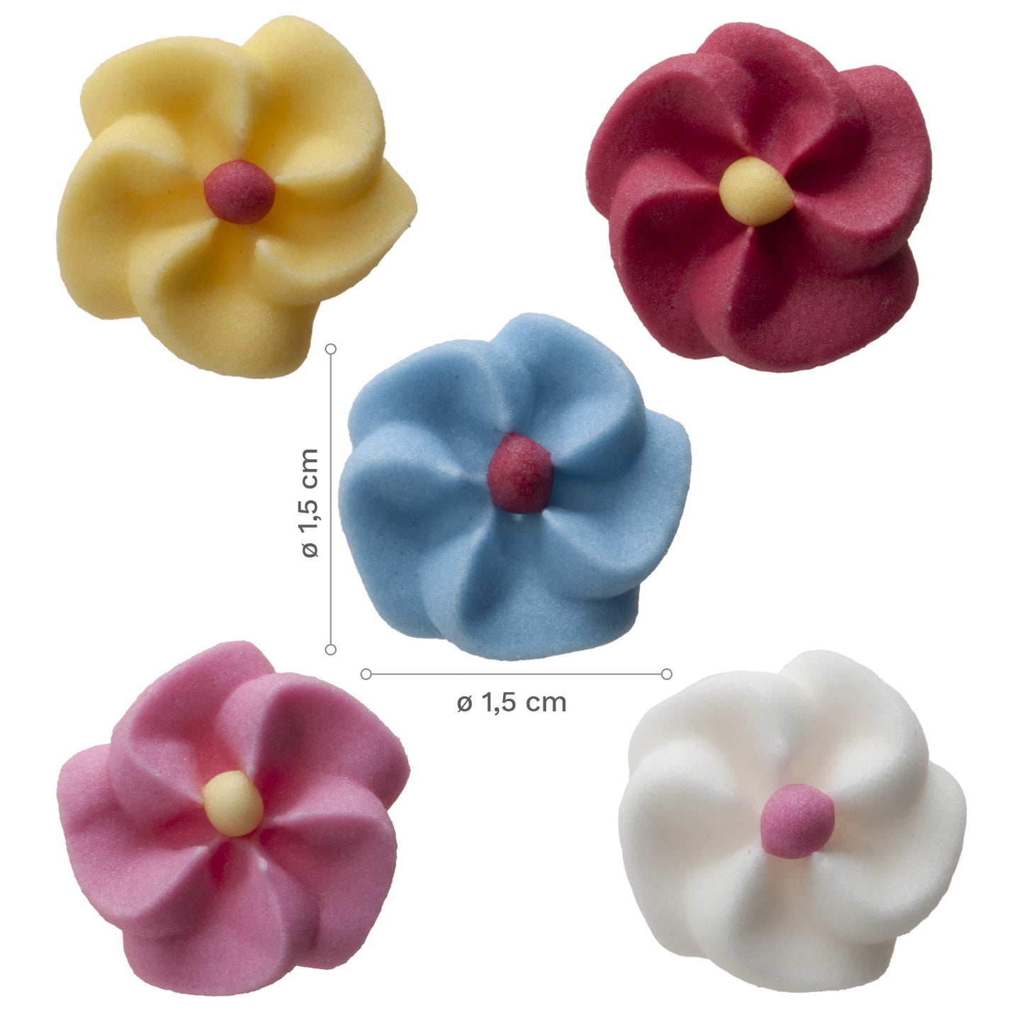 MINI SUGAR FLOWERS ASSORTED 5 COLORS Ø 1,5CM