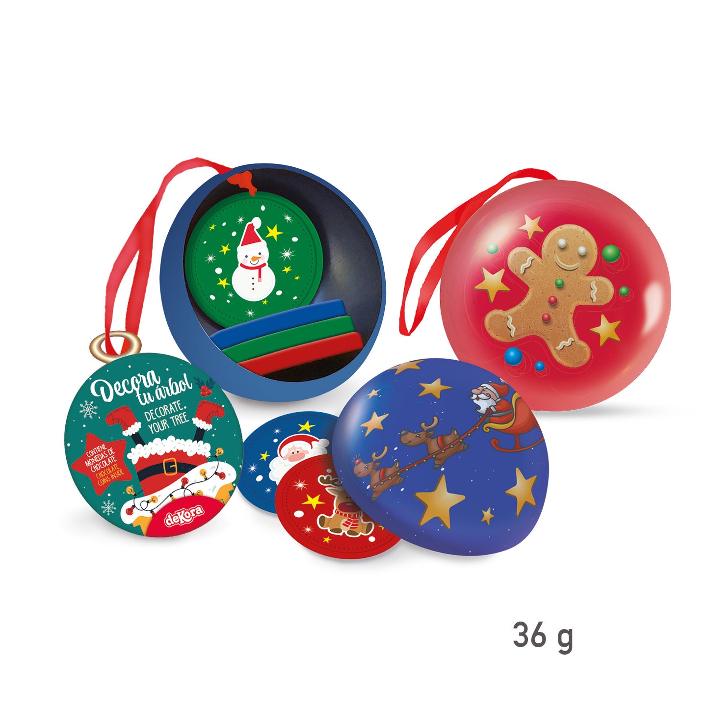BOLITAS METÁLICAS CON MONEDAS DE CHOCOLATE 36GR