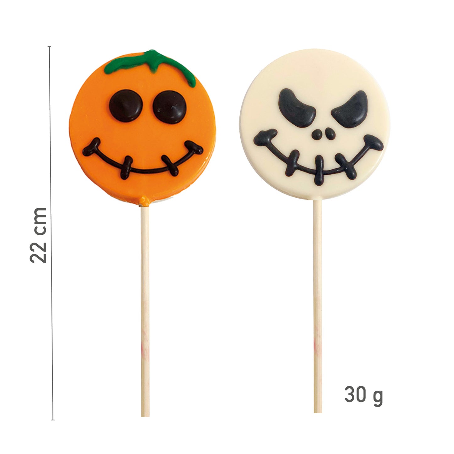SUCETTES CHOCOLATÉES ASS. CITROUILLE ET TÊTE DE MORT 30GR