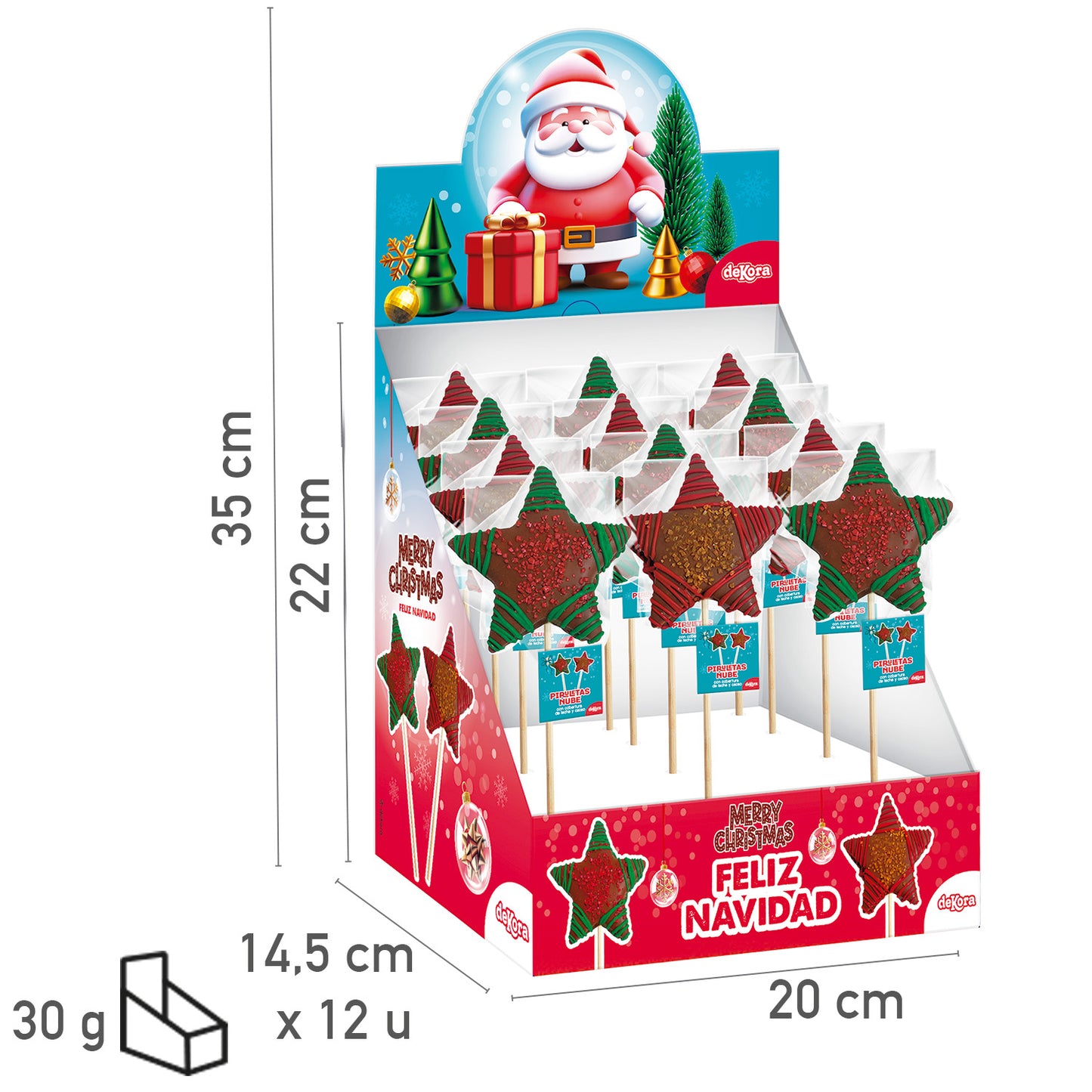 SUCETTE ÉTOILE DE NOËL EN GUIMAUVE ET CHOCOLAT 30GR