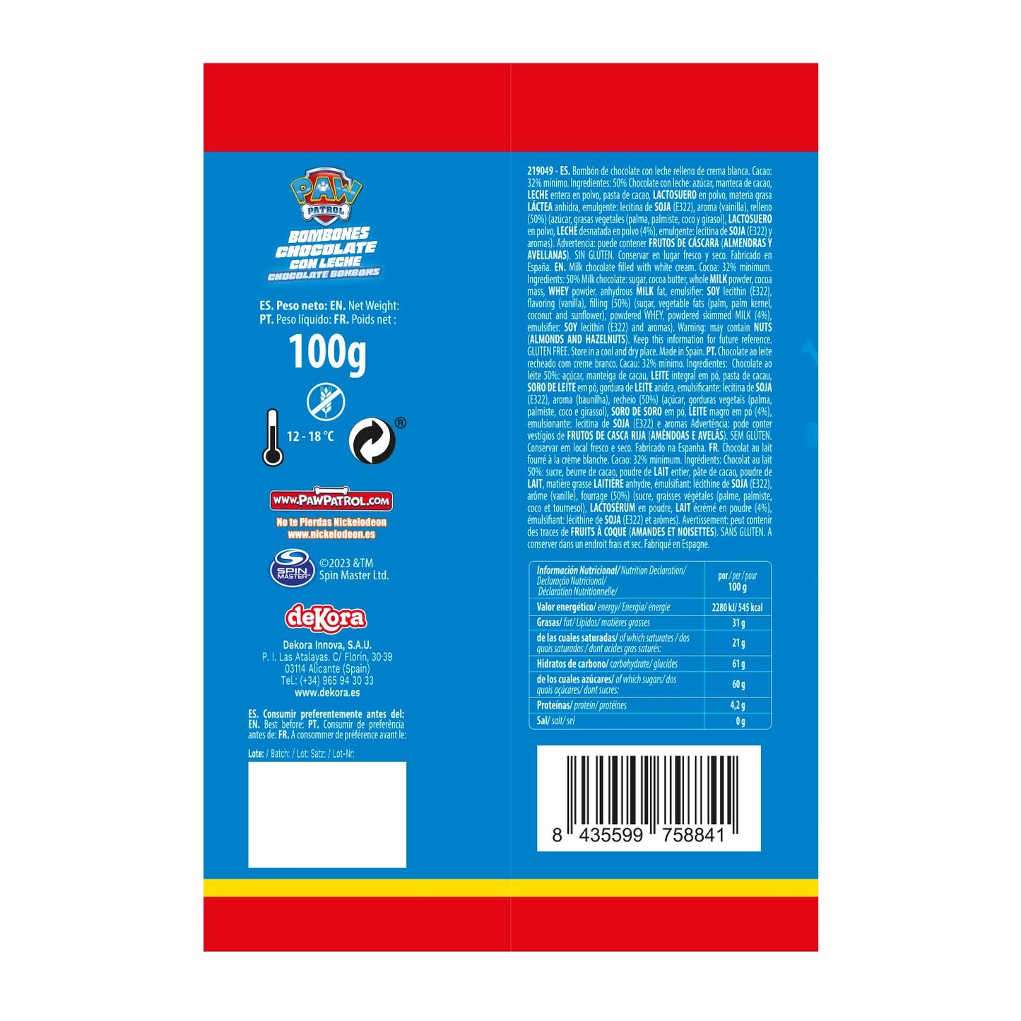 SACHET DE CHOCOLATS PAW PATROL 100 GR