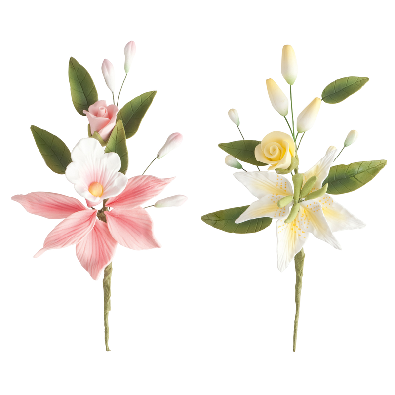 RAMO DECORAÇÃO AÇÚCAR ORQUÍDEA ROSA-AMARELO 11CM