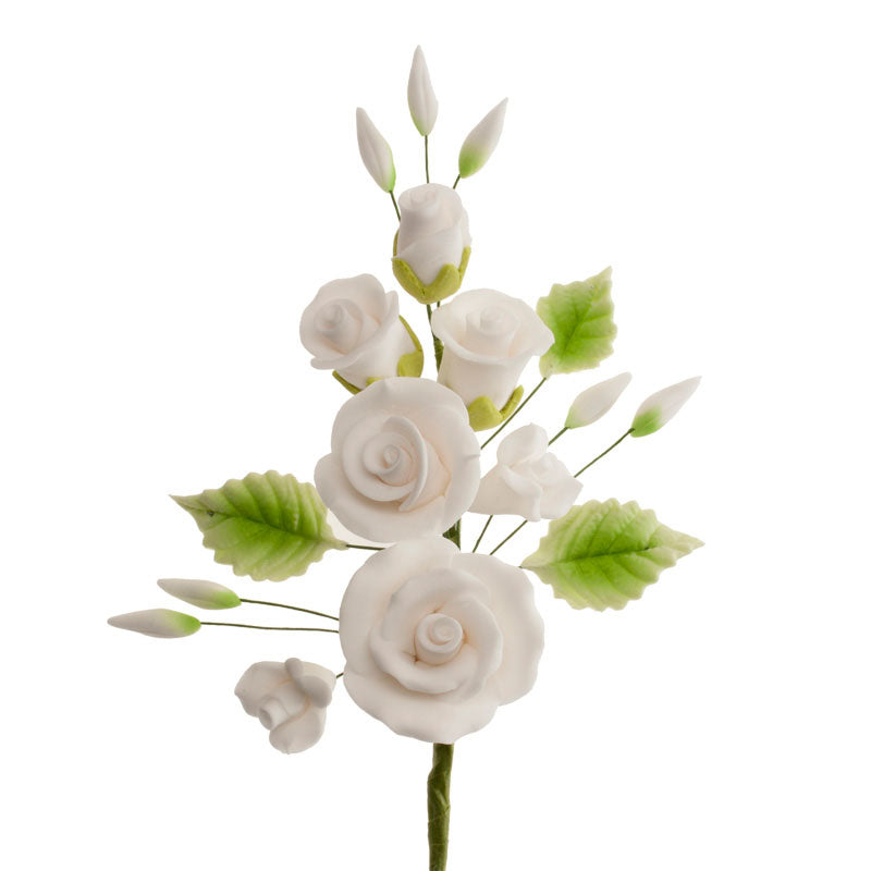 MAZZI DECORAZIONE ZUCCHERO ROSE BIANCHE 13CM