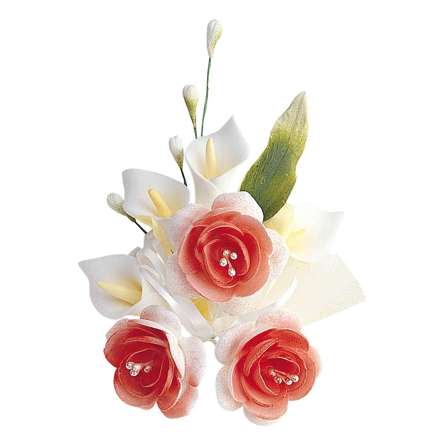 BOUQUETS DE FLEUR PASTILLAGE ASSORTIMENT BLANCHE ET ROUGE 13CM