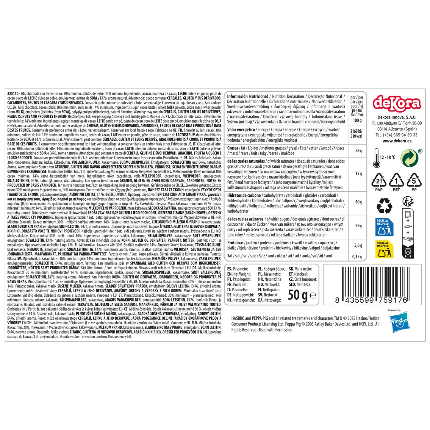 CALENDARIO DELL'AVVENTO PEPPA PIG CON CIOCCOLATINI 50GR