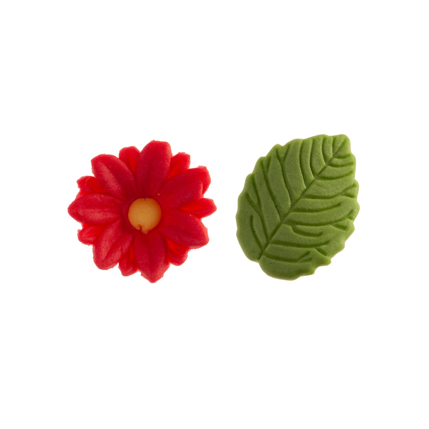 BLISTER SUCRE 7 MARGUERITES ROUGES ET 5 FEUILLES VERTES