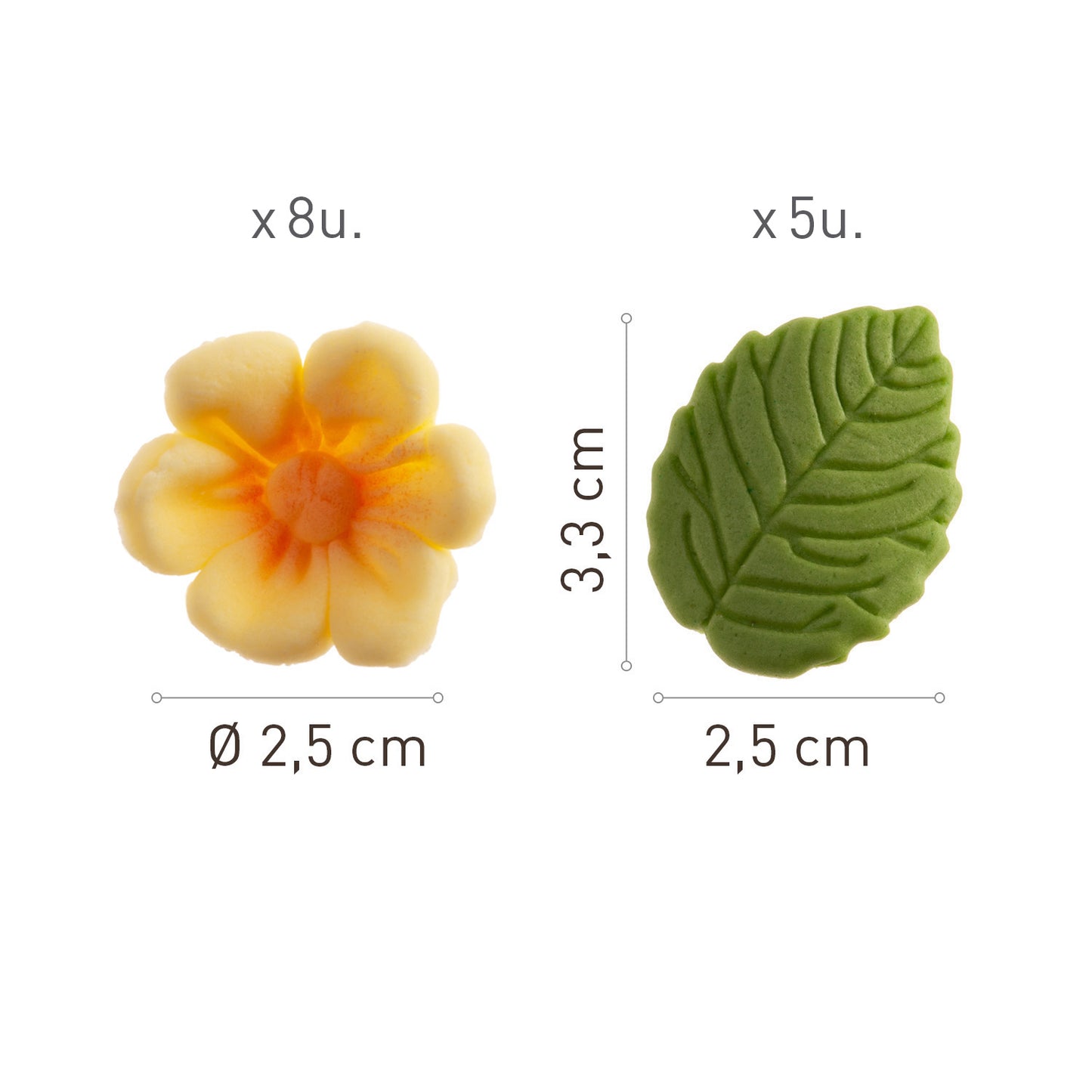BLISTER SUCRE 8 FLEURS JAUNES ET 5 FEUILLES VERTES