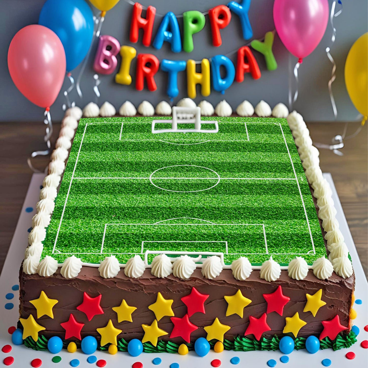 EDIBLE FOOTBALL FIELD CAKE DECORATION 20X30CM ZERO