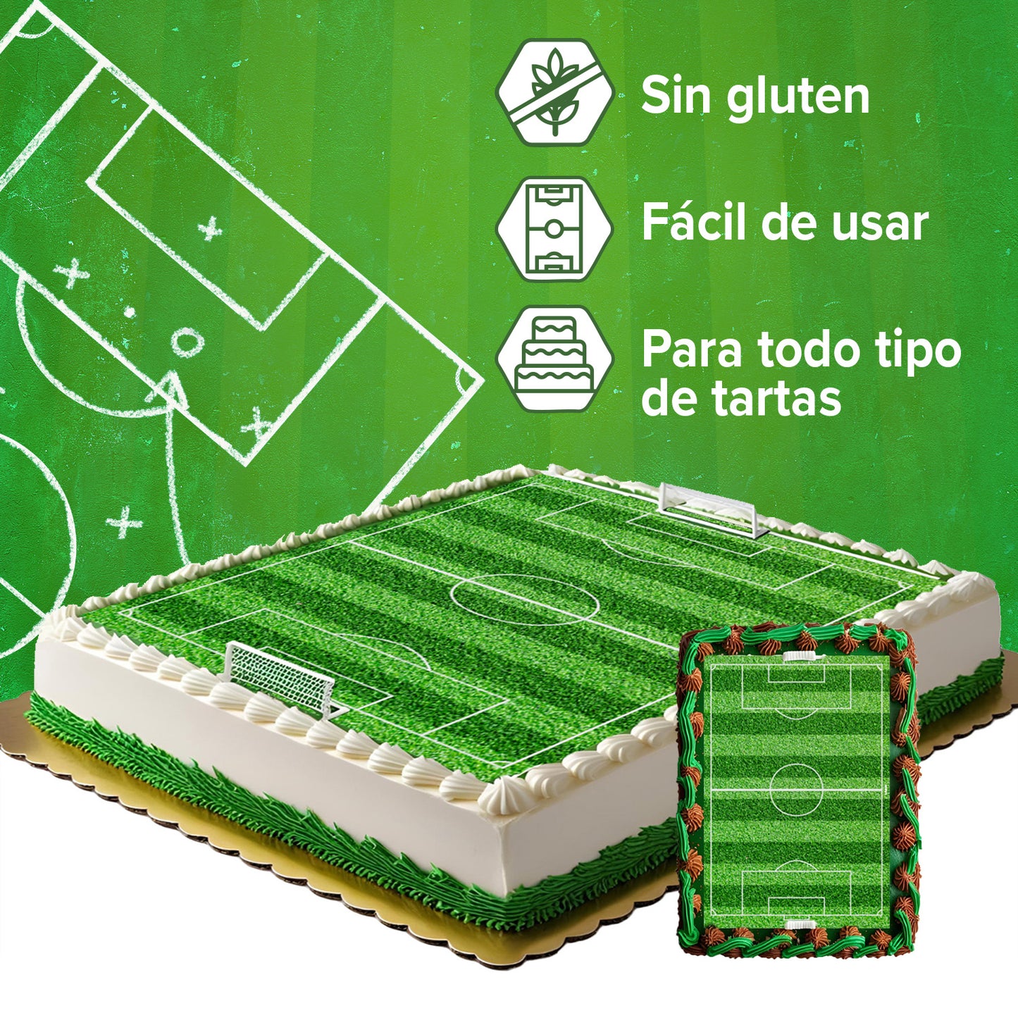 EDIBLE FOOTBALL FIELD CAKE DECORATION 20X30CM ZERO