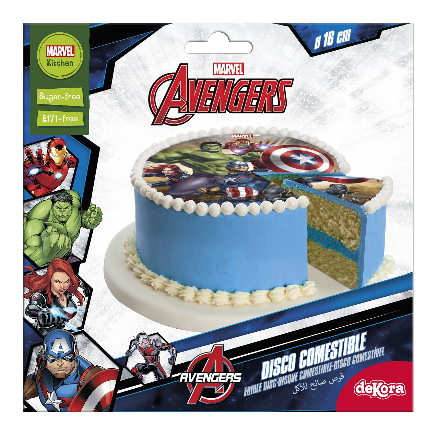 DISCO COMESTÍVEL PARA DECORAR BOLOS AVENGERS 16CM SEM AÇÚCAR