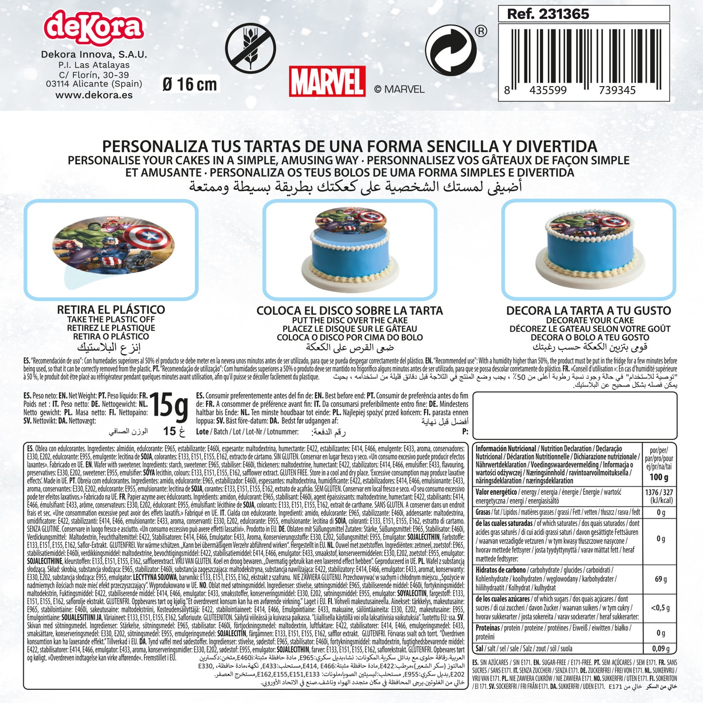 DISCO COMESTÍVEL PARA DECORAR BOLOS AVENGERS 16CM SEM AÇÚCAR