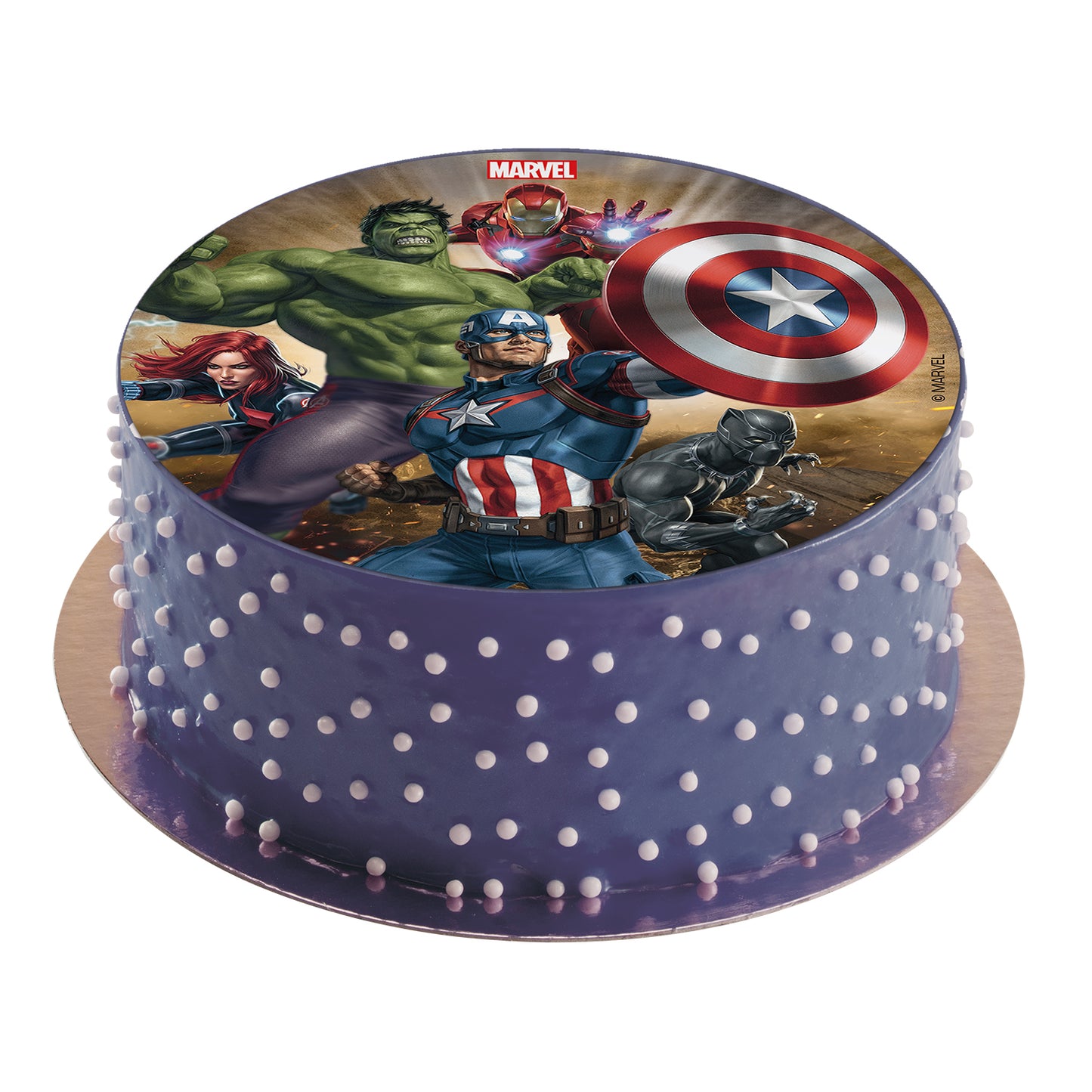 DISCO COMESTÍVEL PARA DECORAR BOLOS AVENGERS 16CM SEM AÇÚCAR