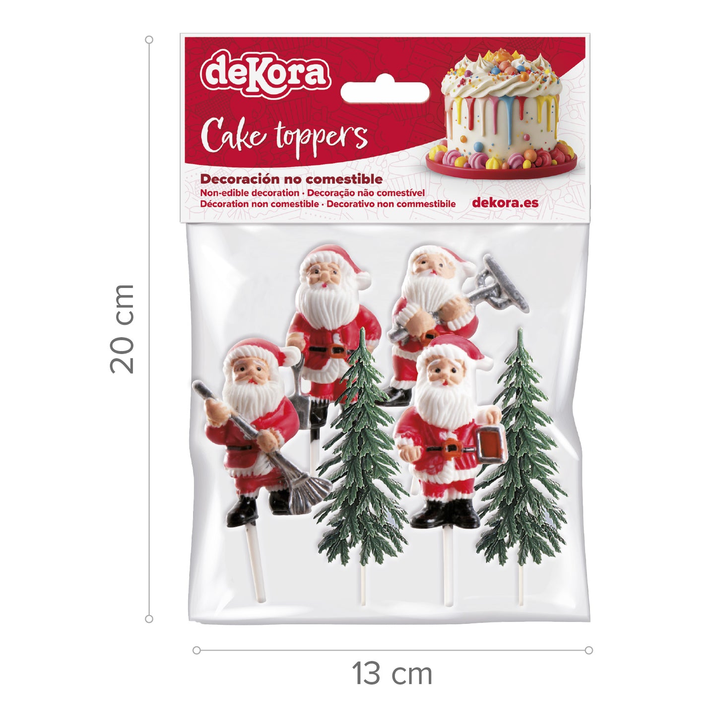 CAKE TOPPER FIGURA PLÁSTICO PINO Y SANTA, 6 UDS, 12 BOLSAS