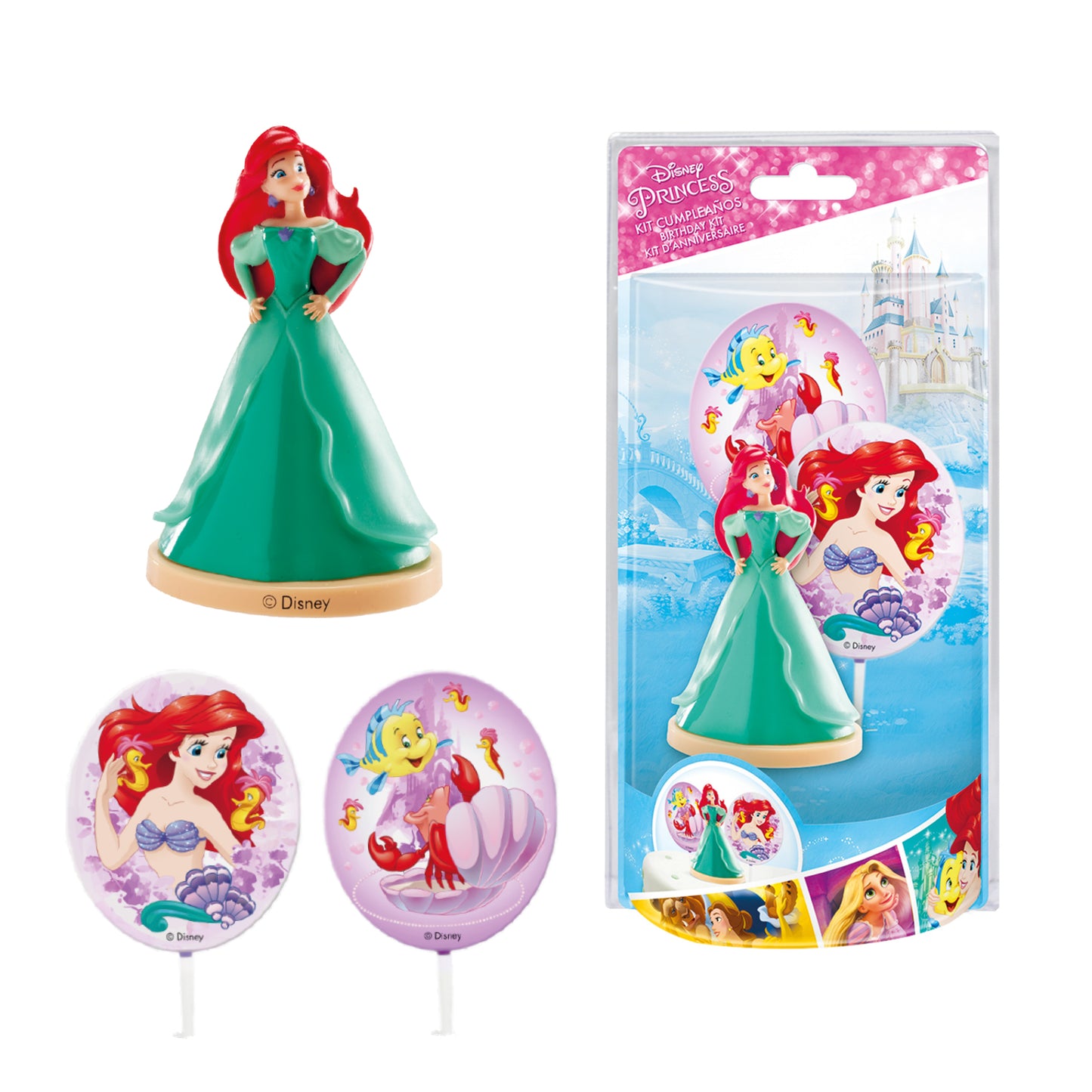 KIT PVC CON PINCHOS "PRINCESA ARIEL" PARA DECORAR TARTAS