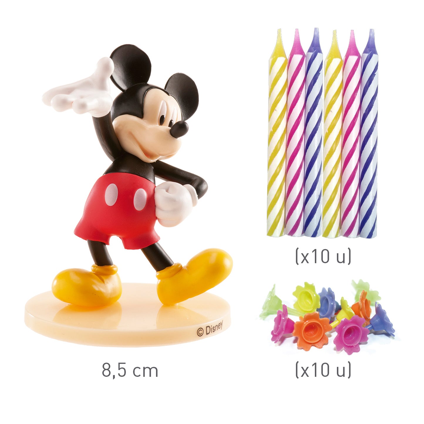 KIT PVC RETAIL MICKEY CON 10 VELAS PARA DECORAR TARTAS