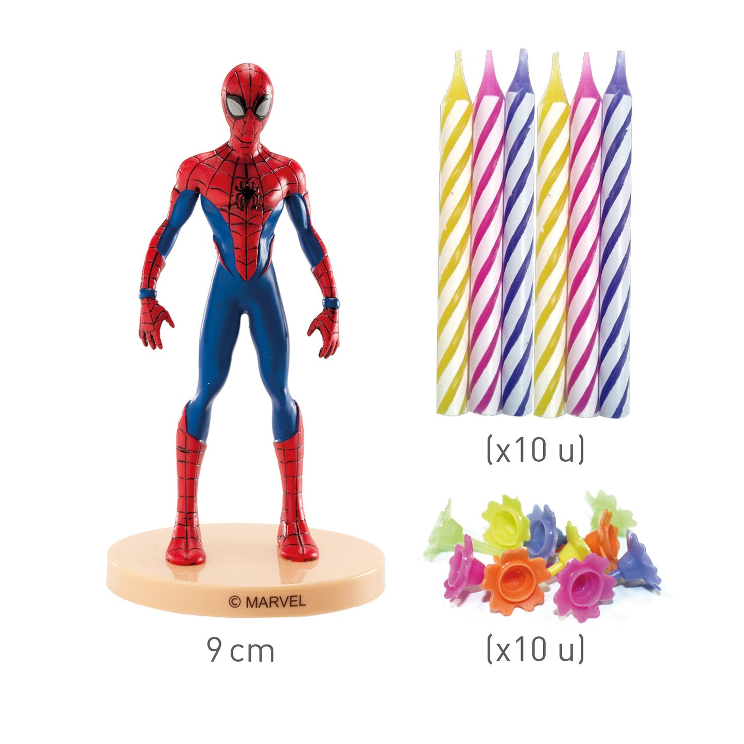 KIT PVC RETAIL SPIDERMAN CON 10 VELAS PARA DECORAR TARTAS